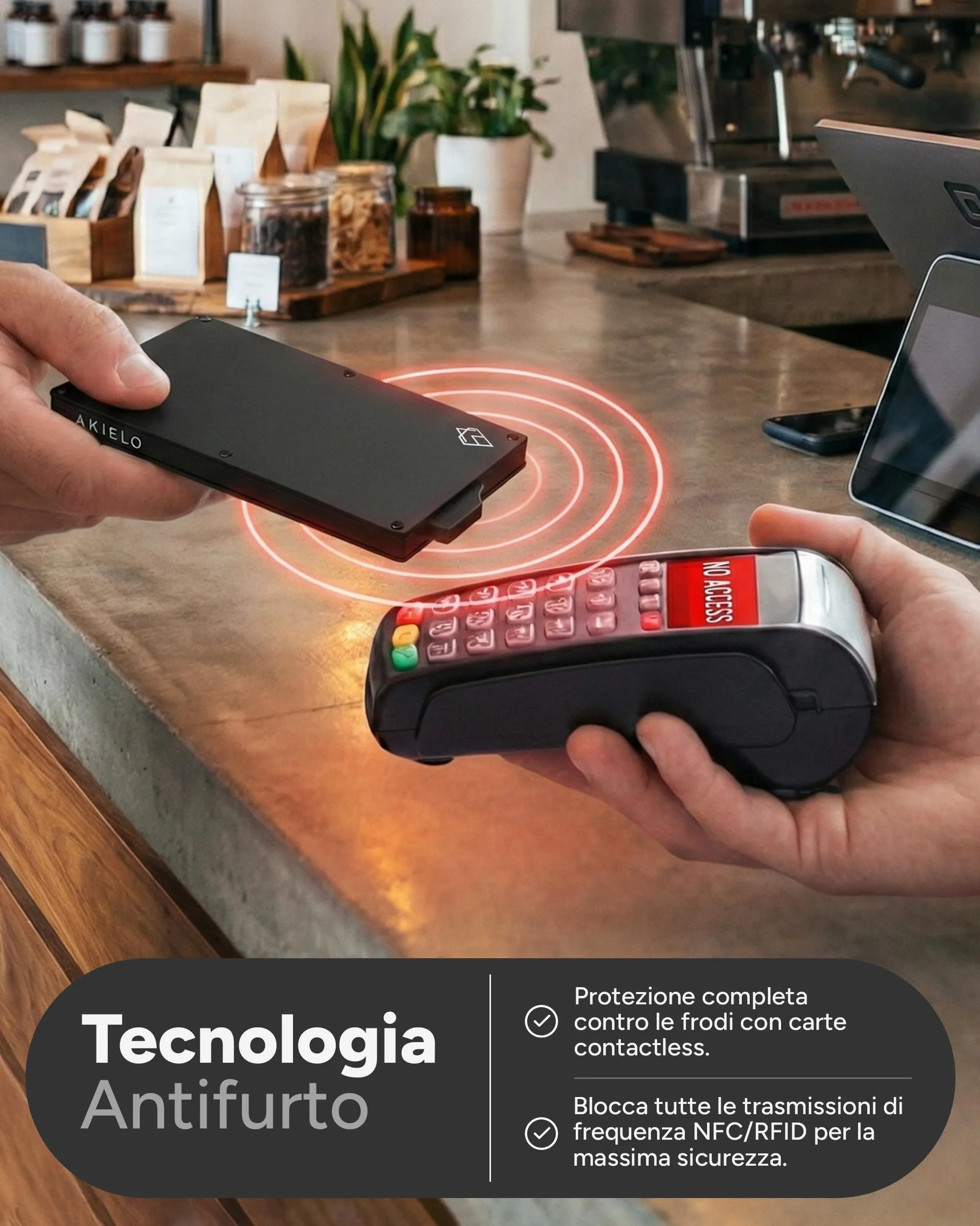 AKIELO Alpha Portafoglio Slim Porta Carte di Credito RFID con Fermasoldi - Edizione Nera - immagine 5