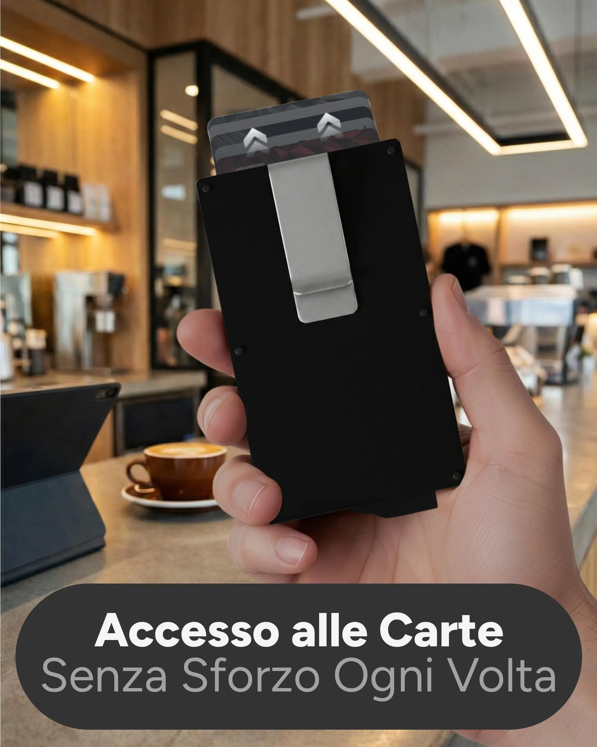 AKIELO Alpha Portafoglio Slim Porta Carte di Credito RFID con Fermasoldi - Edizione Nera - immagine 6
