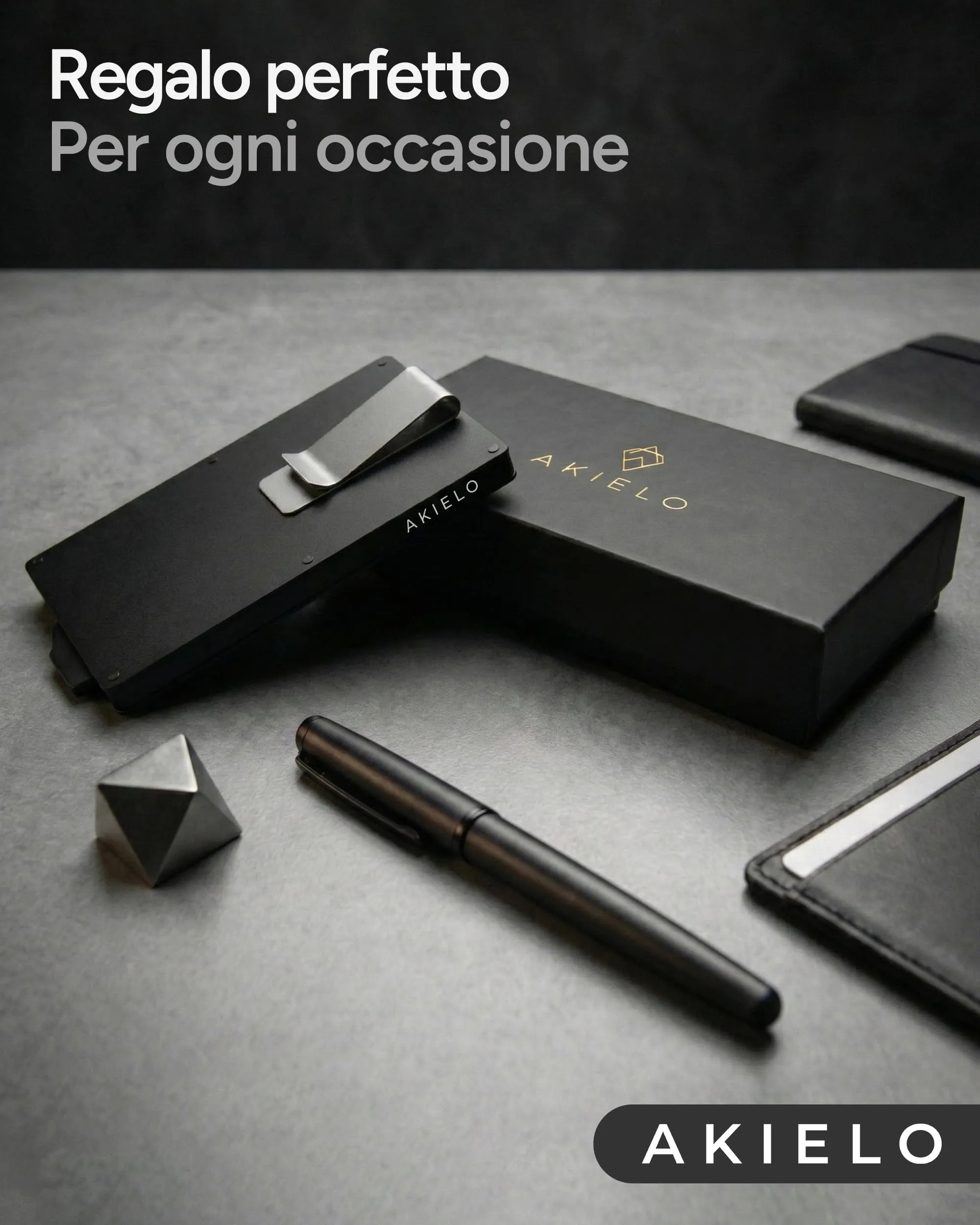 AKIELO Alpha Portafoglio Slim Porta Carte di Credito RFID con Fermasoldi - Edizione Nera - immagine 7