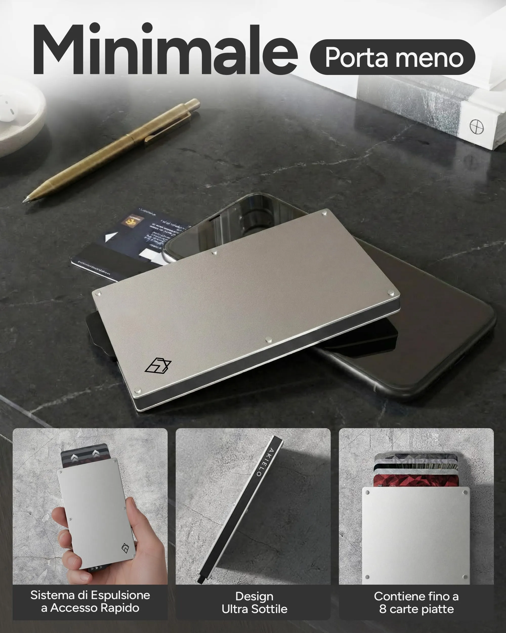 AKIELO Porta Carte di Credito RFID Alpha, Portafoglio Uomo Slim Minimalista (Edizione Argento) - immagine 4