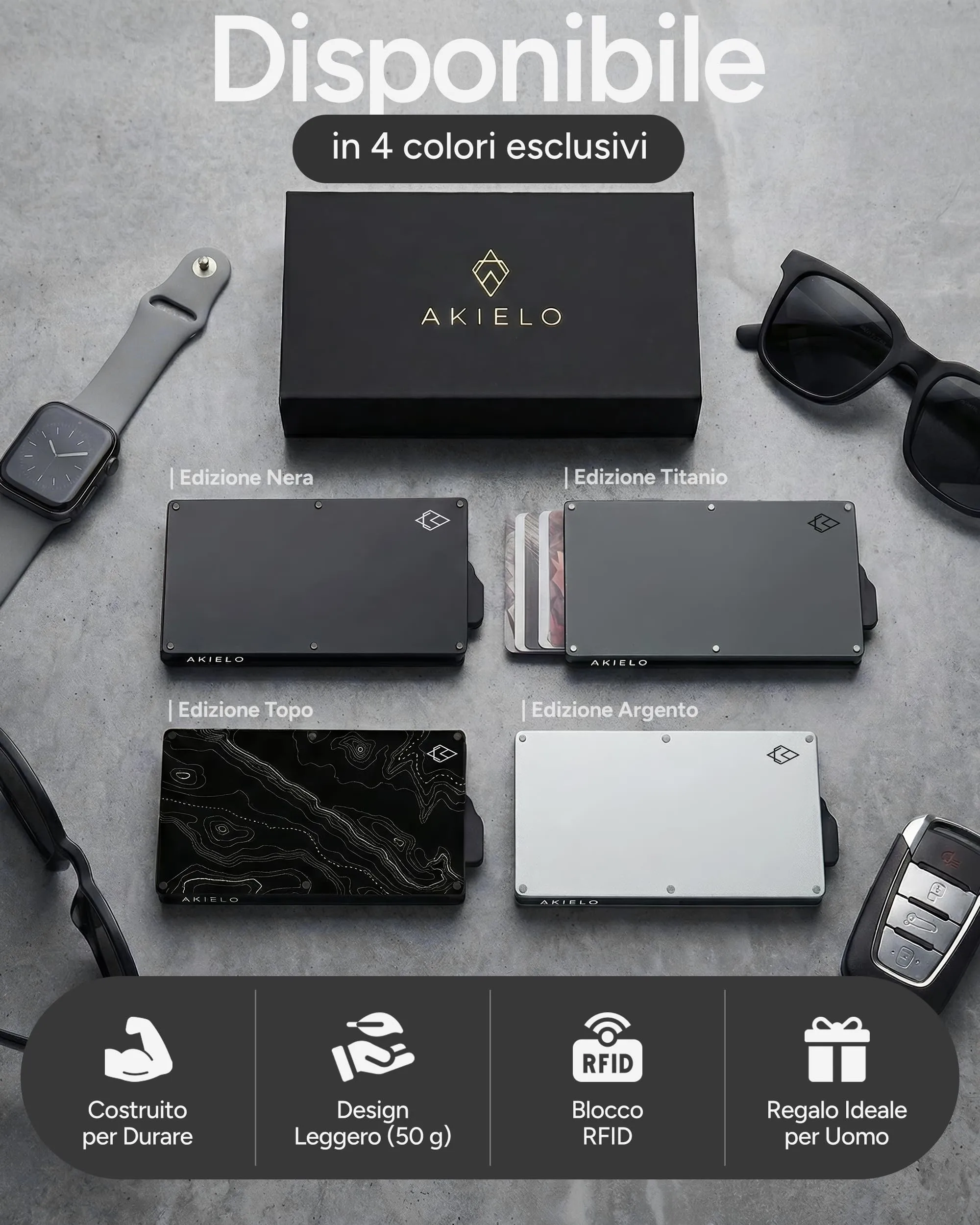 AKIELO Porta Carte di Credito RFID Alpha, Portafoglio Uomo Slim Minimalista (Edizione Argento) - immagine 8