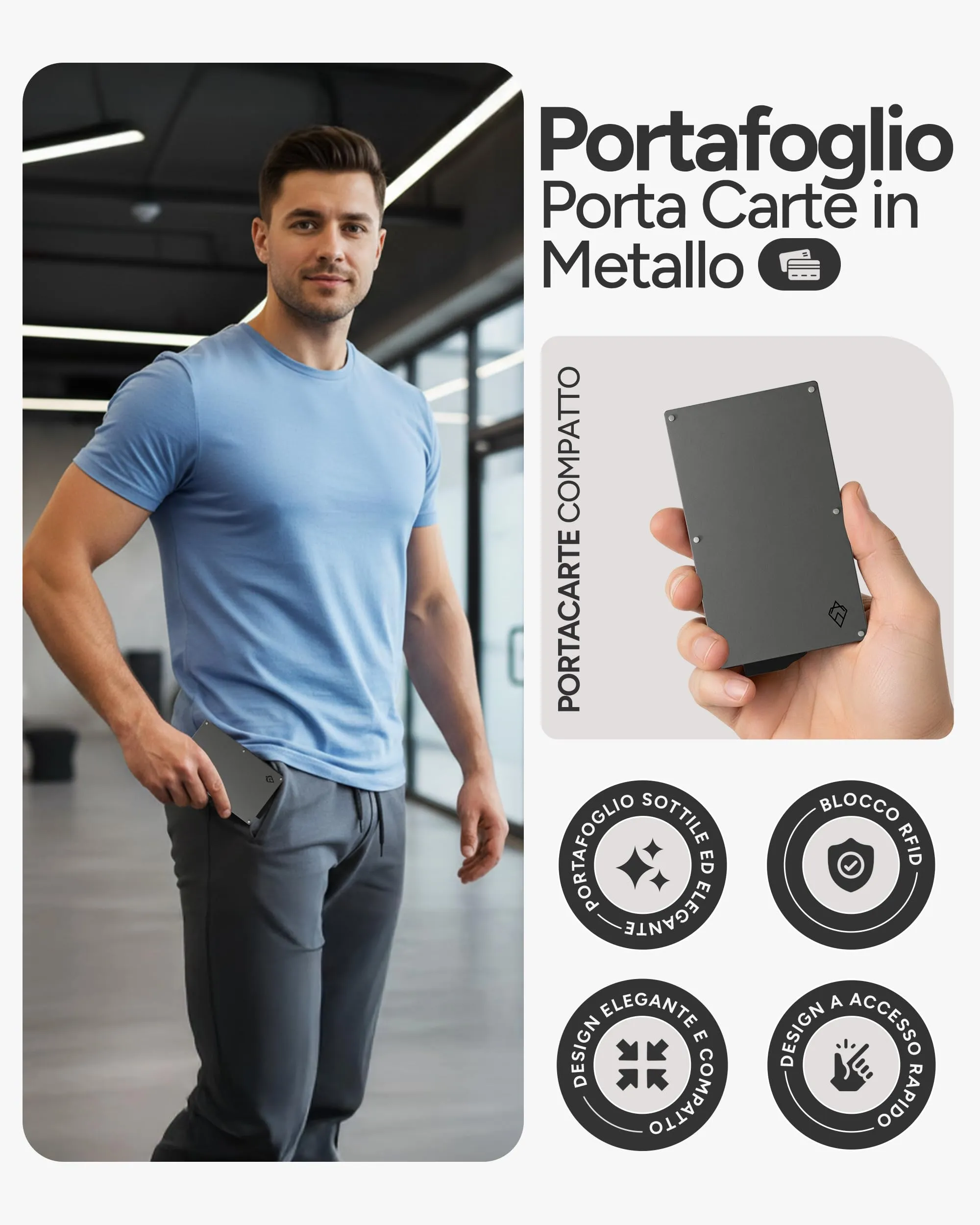AKIELO Portafoglio Uomo Slim Alpha con Blocco RFID - Edizione Titanio - immagine 2