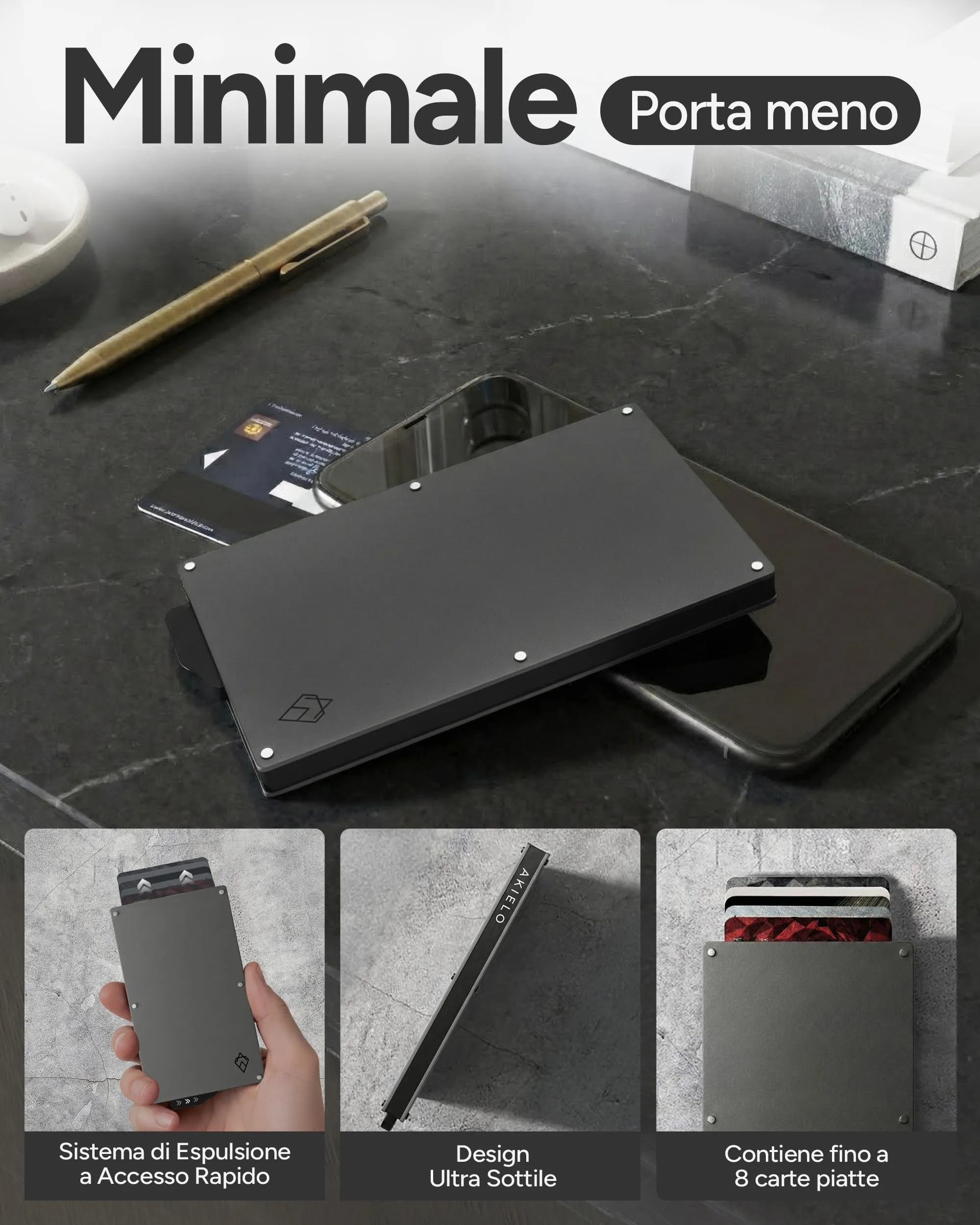 AKIELO Portafoglio Uomo Slim Alpha con Blocco RFID - Edizione Titanio - immagine 4