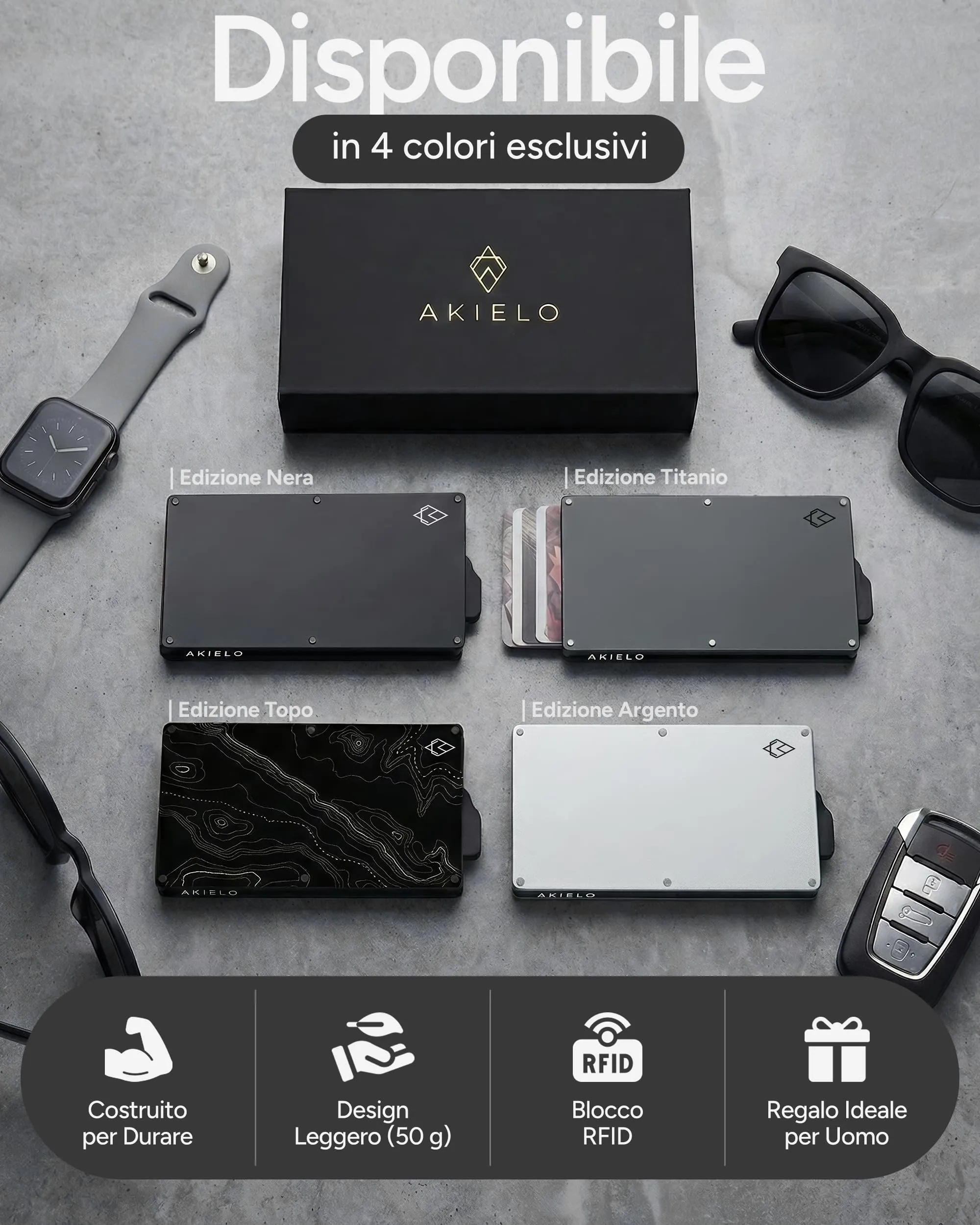 AKIELO Portafoglio Uomo Slim Alpha con Blocco RFID - Edizione Titanio - immagine 8