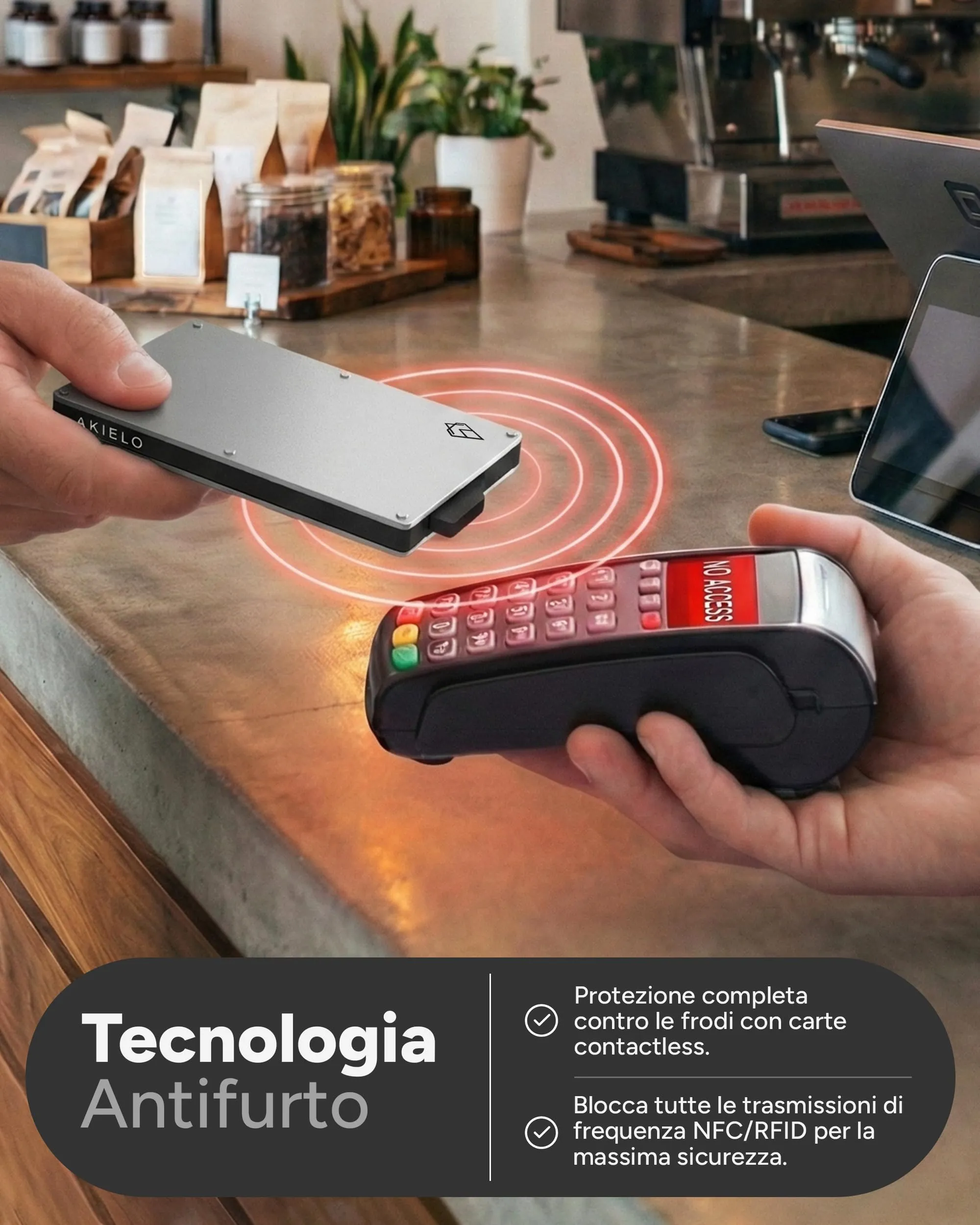 AKIELO Alpha Porta Carte di Credito RFID con Fermasoldi - Edizione Argento - immagine 5