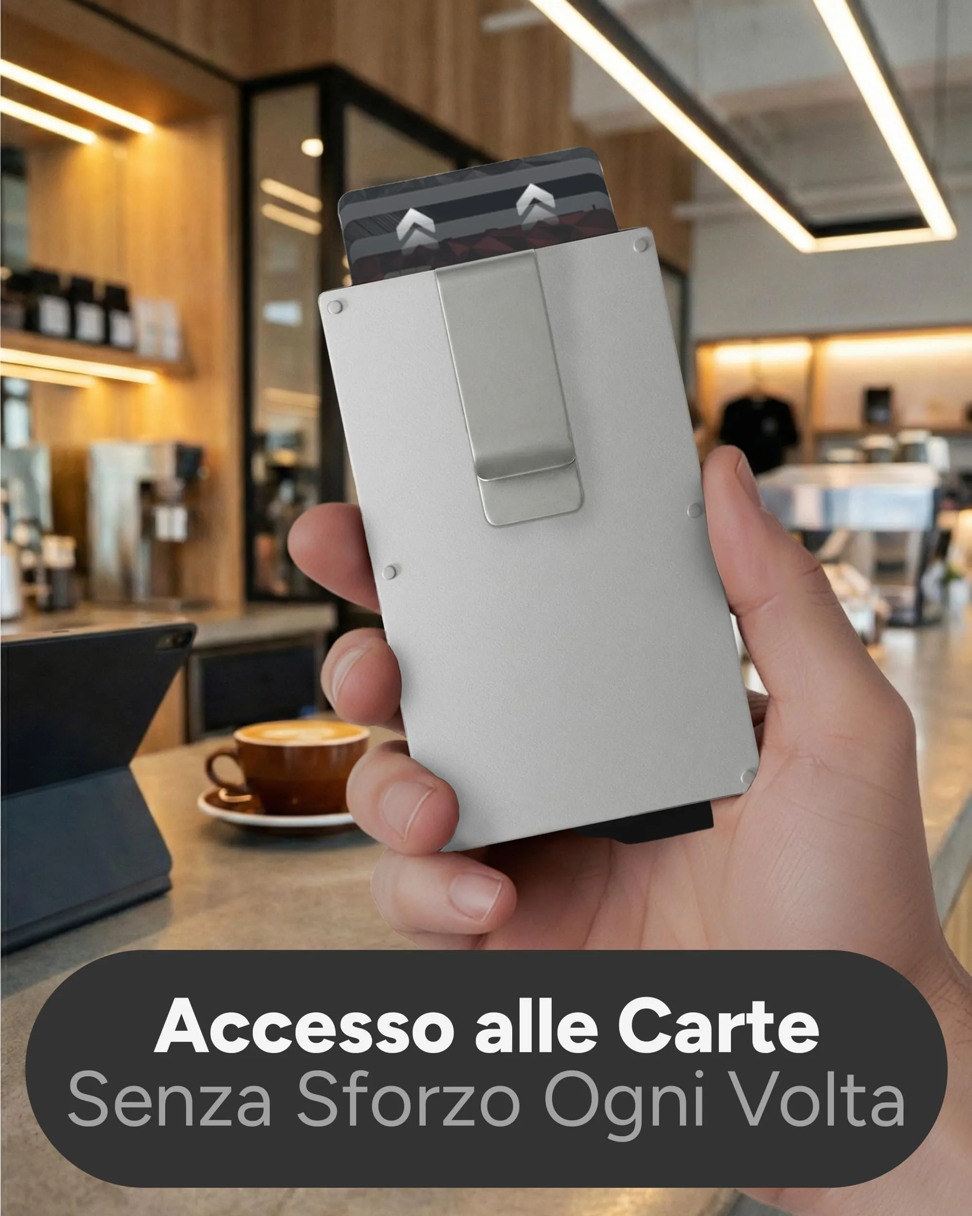 AKIELO Alpha Porta Carte di Credito RFID con Fermasoldi - Edizione Argento - immagine 6