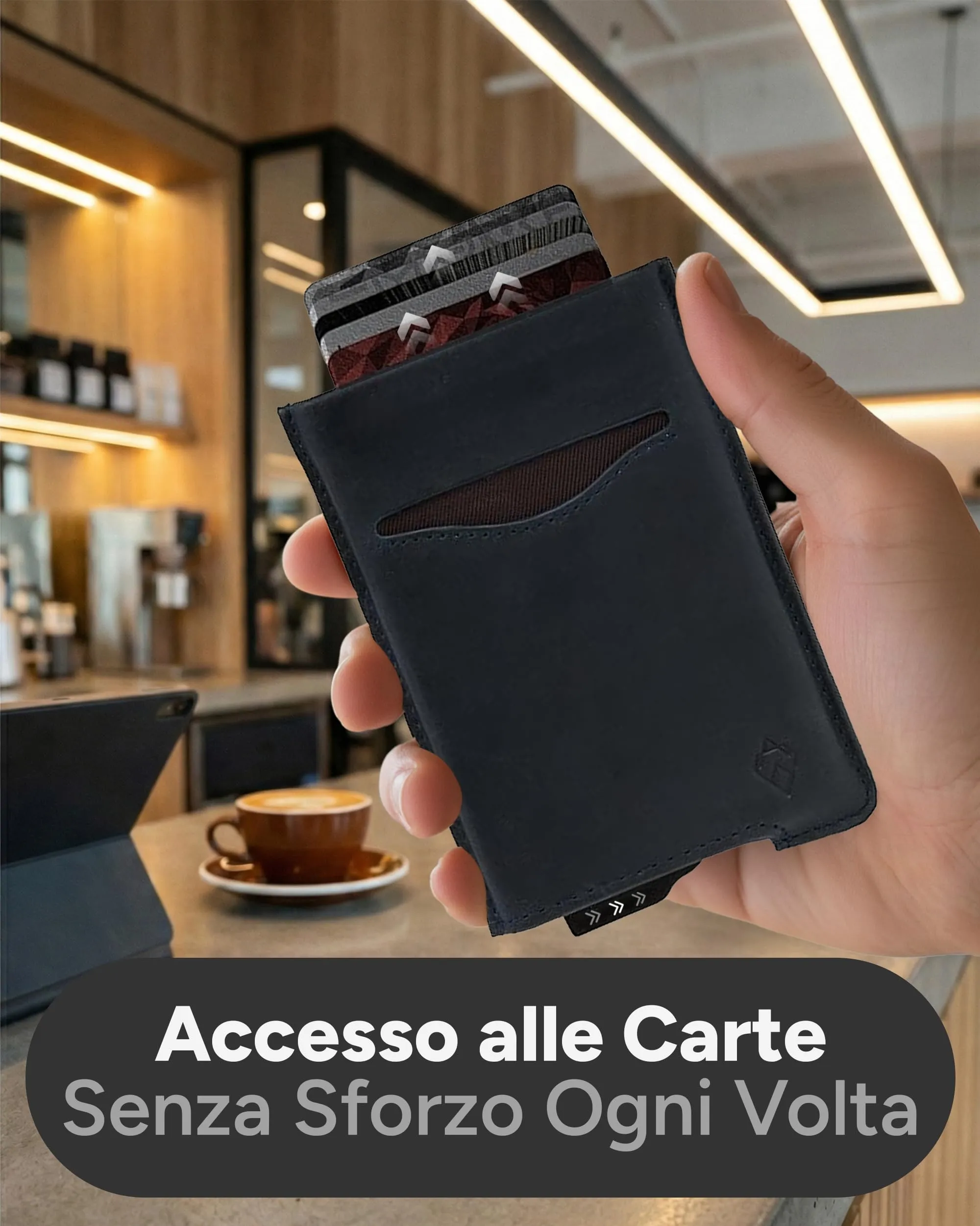AKIELO ALPHA Porta Carte di Credito in Pelle con Blocco RFID, Edizione Blu Navy - immagine 6