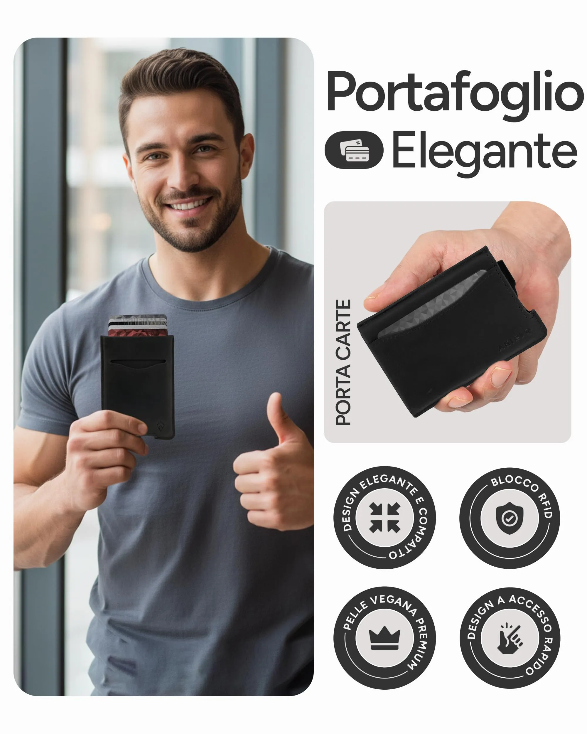 AKIELO Alpha Porta Carte di Credito con Blocco RFID in Pelle (Edizione Nera) - immagine 2