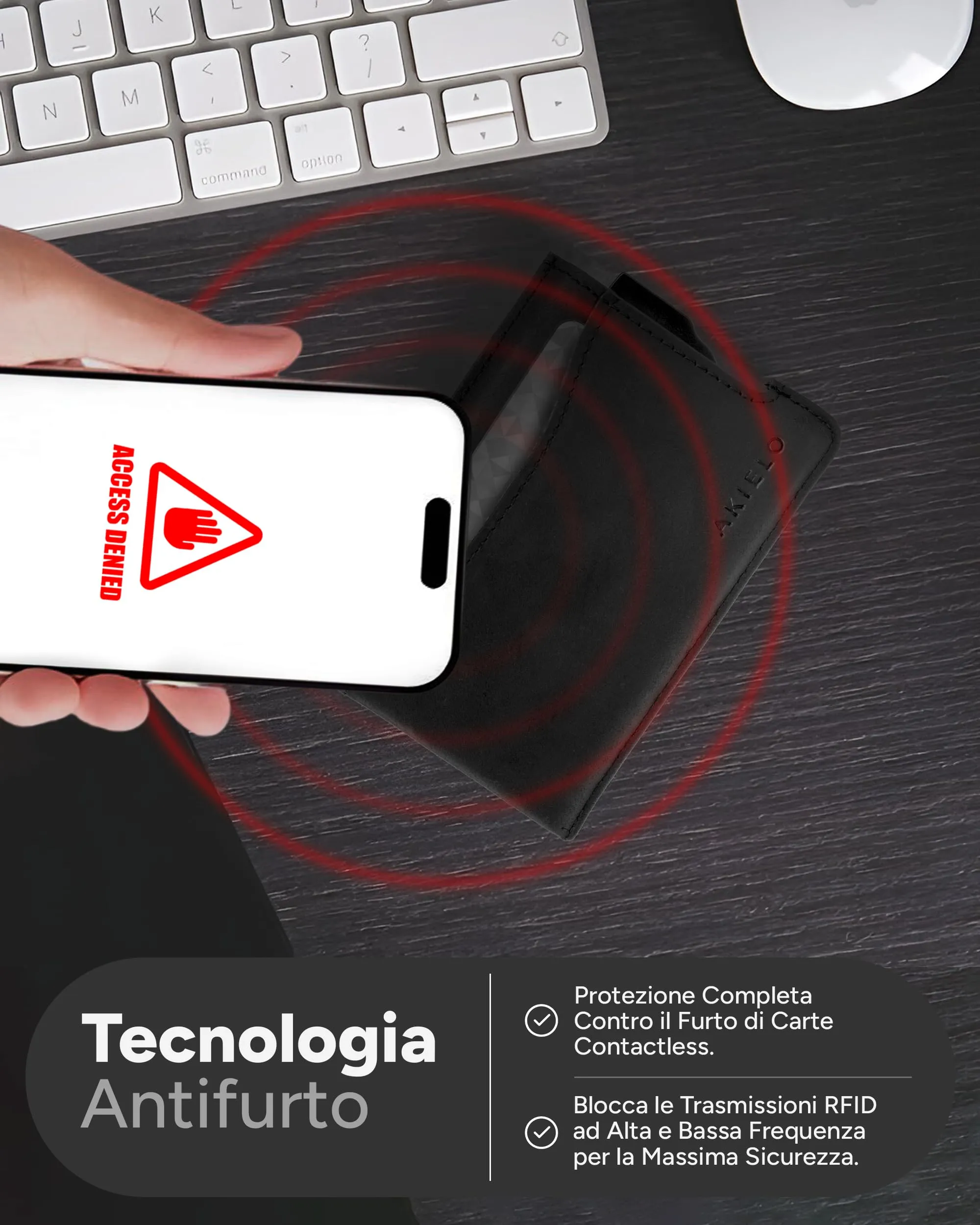 AKIELO Alpha Porta Carte di Credito con Blocco RFID in Pelle (Edizione Nera) - immagine 4