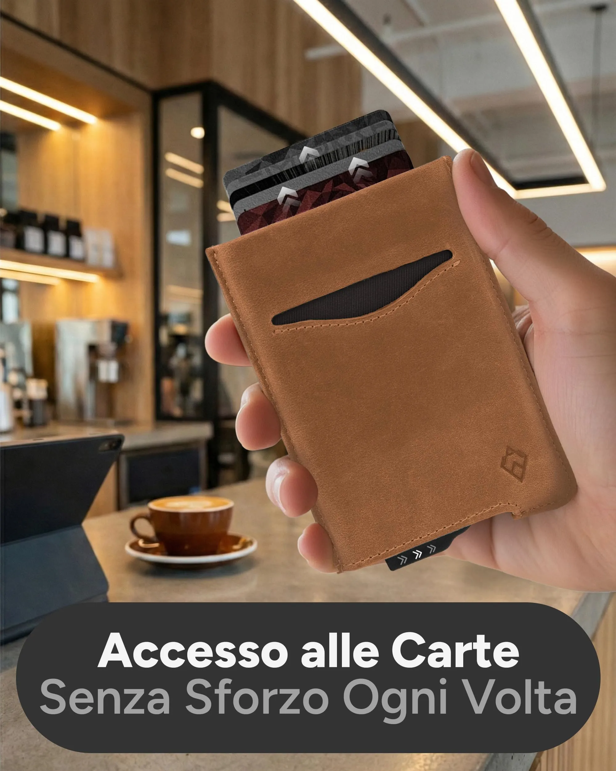 AKIELO ALPHA Porta Carte di Credito in Pelle con Blocco RFID, Edizione Marrone Chiaro - immagine 6