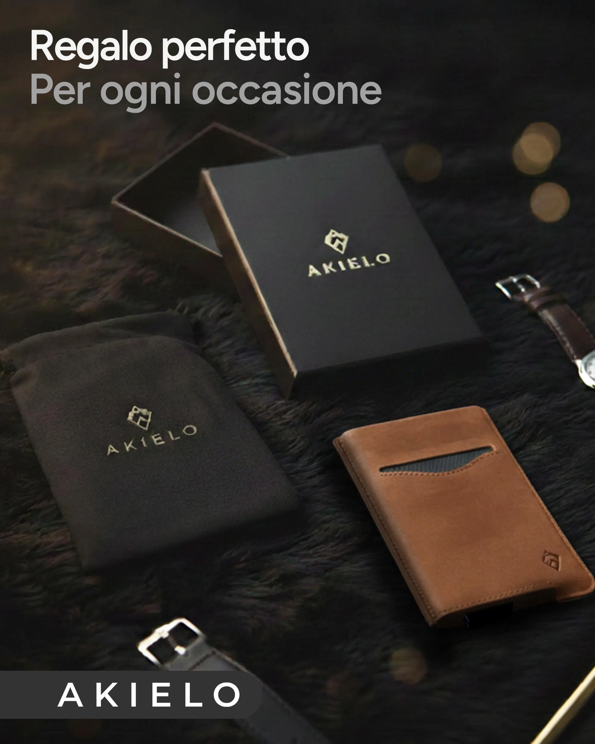 AKIELO ALPHA Porta Carte di Credito in Pelle con Blocco RFID, Edizione Marrone Chiaro - immagine 7