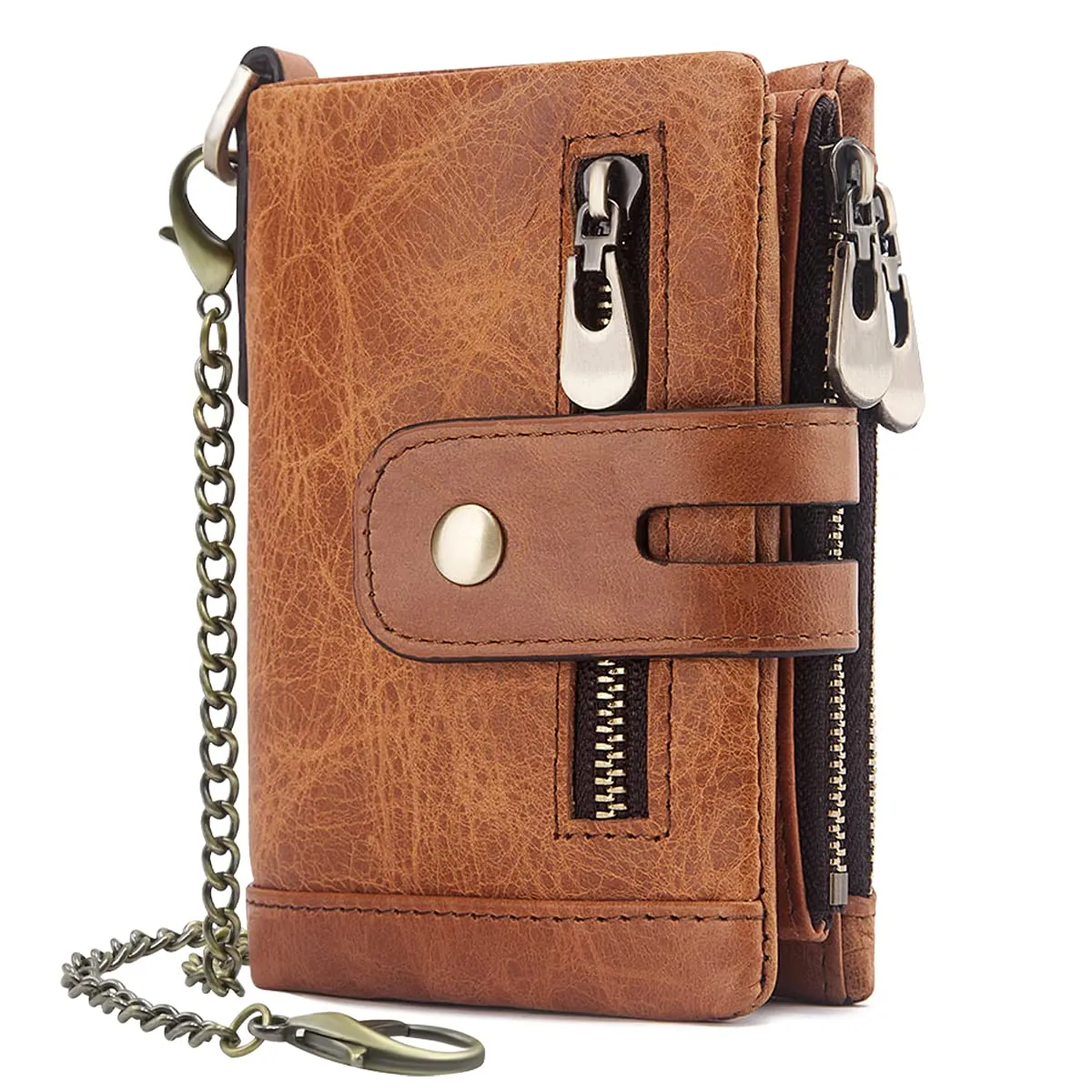 REETEE Portafoglio Uomo Bifold in Vera Pelle con Blocco RFID, Catena, Cerniera Portamonete e 16 Porta Carte di Credito Verticale - immagine 1