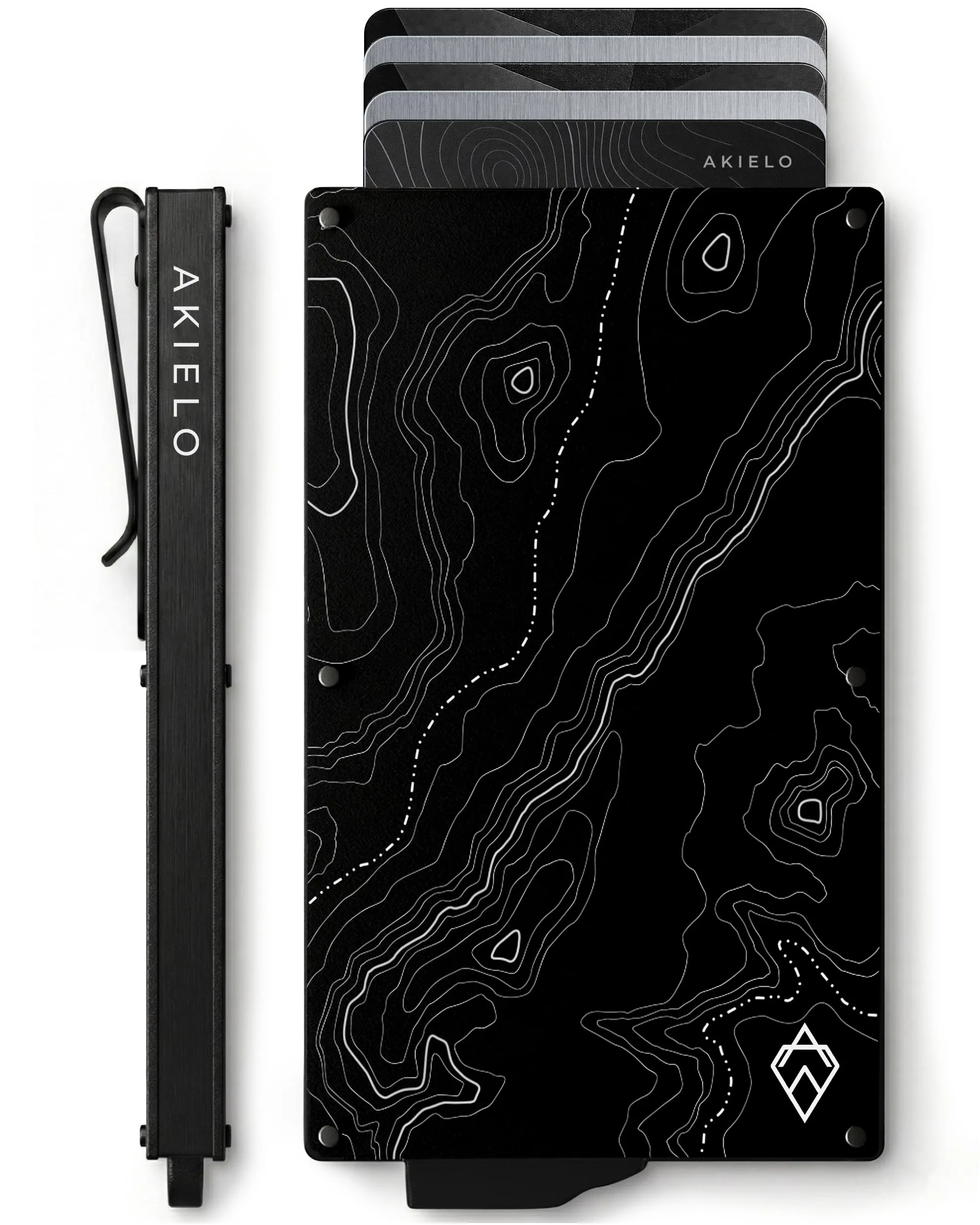 AKIELO Alpha Portafoglio Slim Porta Carte di Credito con Blocco RFID e Fermasoldi - Edizione Topografica - immagine 1