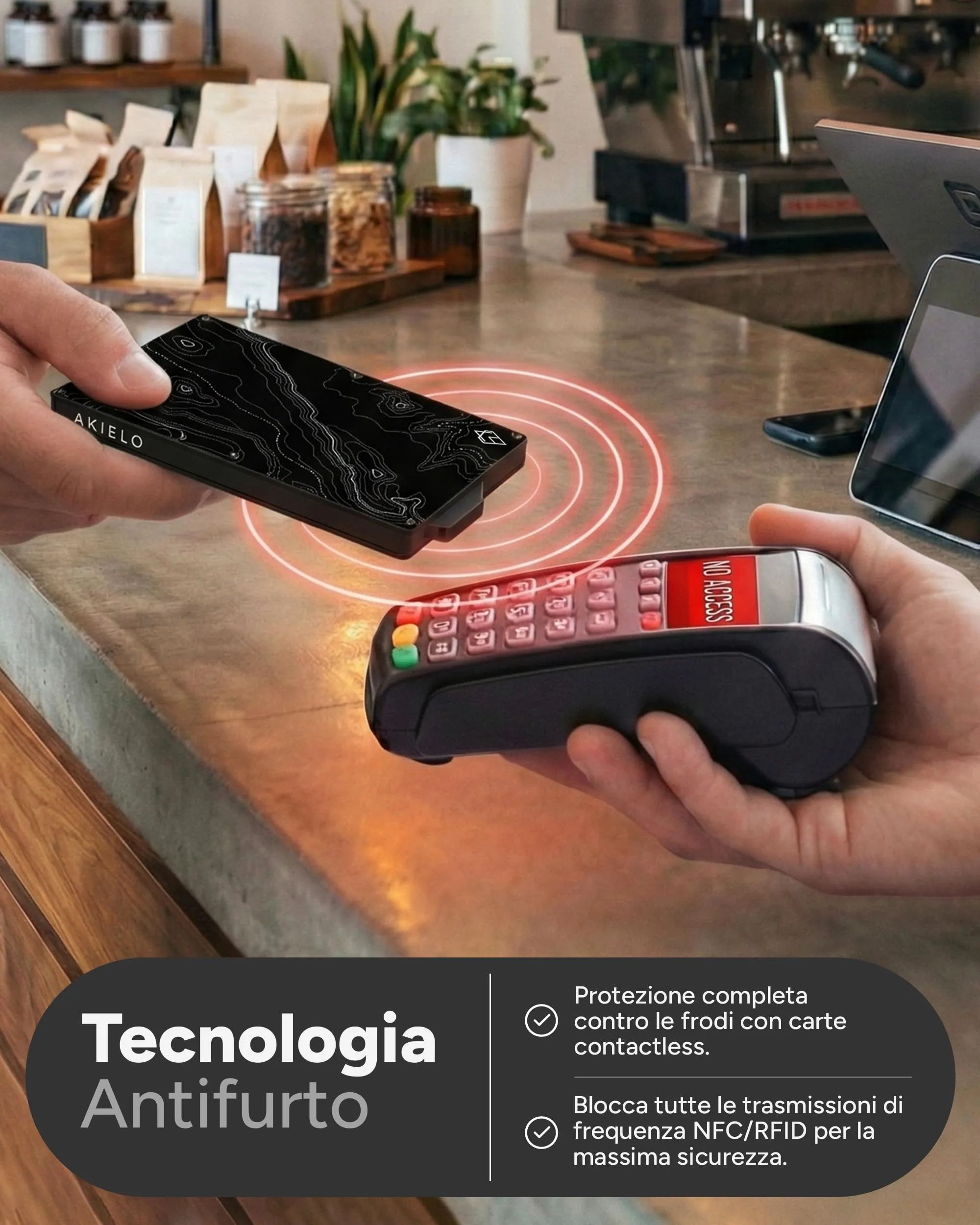 AKIELO Alpha Portafoglio Slim Porta Carte di Credito con Blocco RFID e Fermasoldi - Edizione Topografica - immagine 5