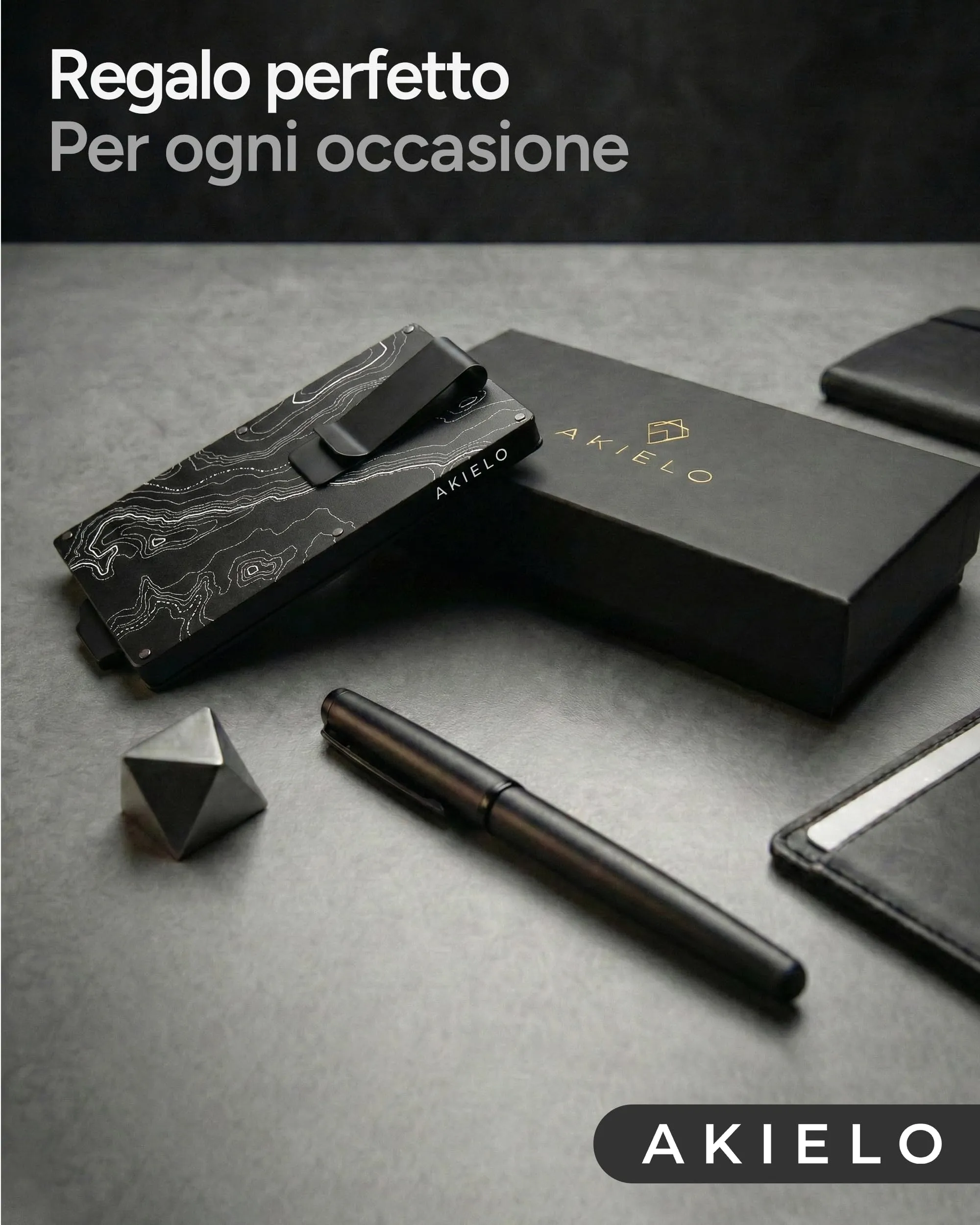 AKIELO Alpha Portafoglio Slim Porta Carte di Credito con Blocco RFID e Fermasoldi - Edizione Topografica - immagine 7