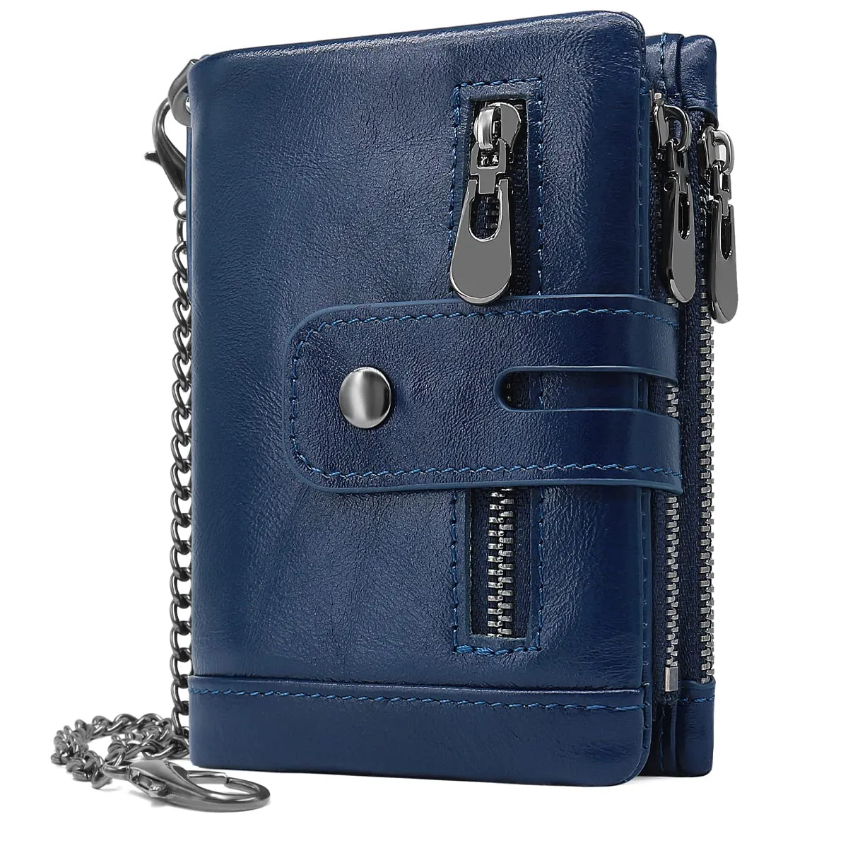 REETEE Portafoglio Uomo Bifold in Vera Pelle con Blocco RFID, Catena, Cerniera Portamonete e 16 Porta Carte di Credito Verticale - immagine 1