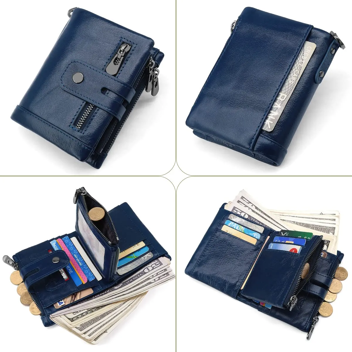 REETEE Portafoglio Uomo Bifold in Vera Pelle con Blocco RFID, Catena, Cerniera Portamonete e 16 Porta Carte di Credito Verticale - immagine 2