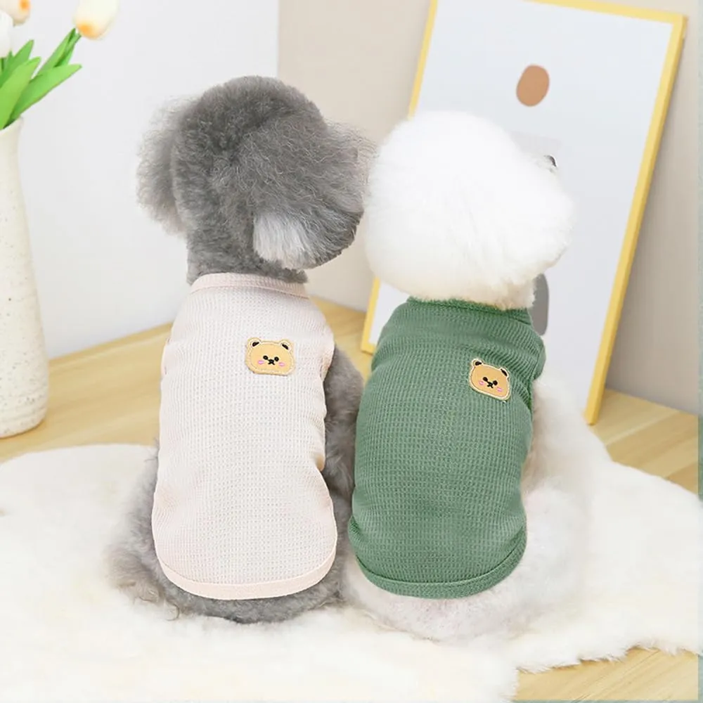 FFWTPY Maglietta Cane in Tessuto Waffle con Orsetto Decorativo, Canotta Traspirante per Cuccioli - immagine 4