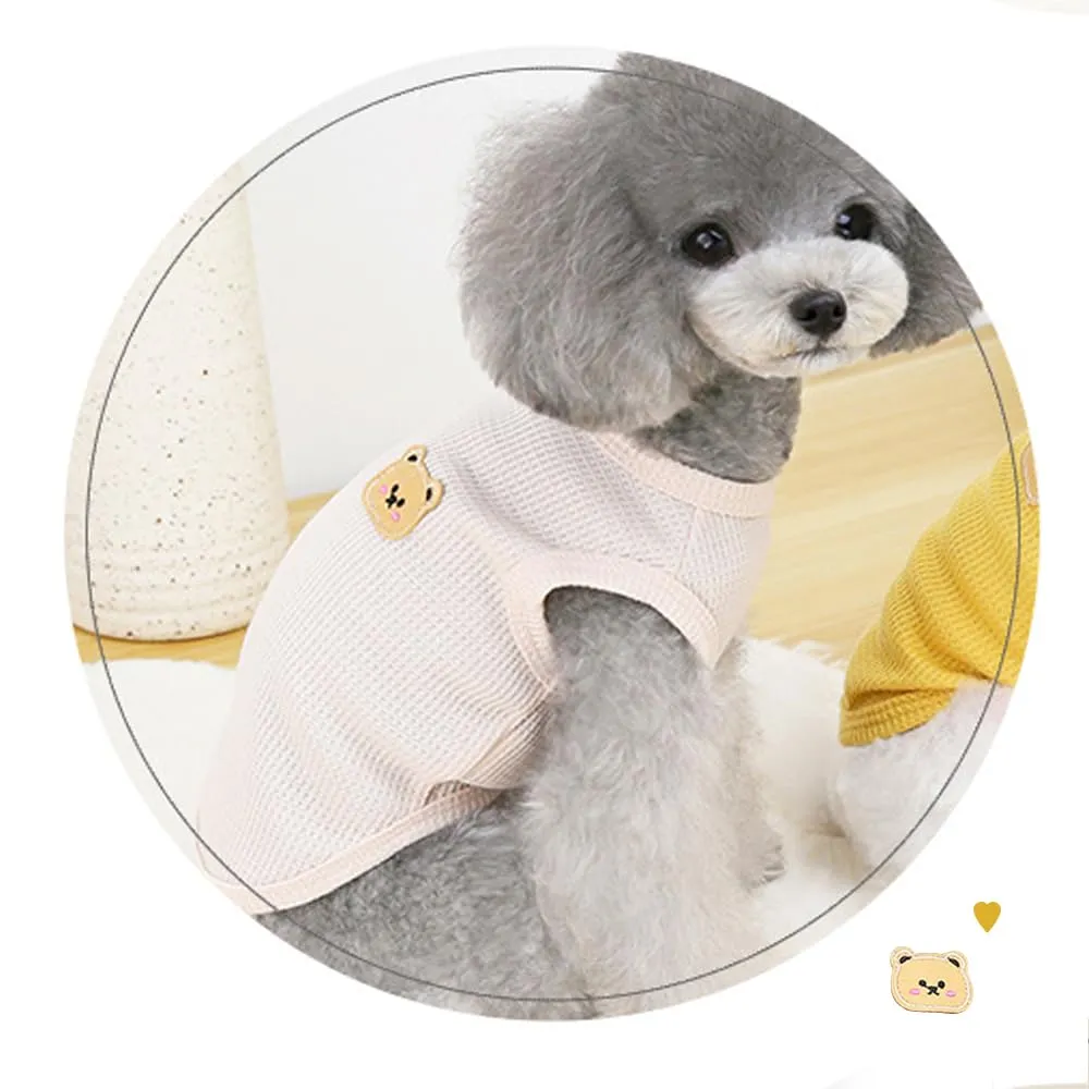 FFWTPY Maglietta Cane in Tessuto Waffle con Orsetto Decorativo, Canotta Traspirante per Cuccioli - immagine 6