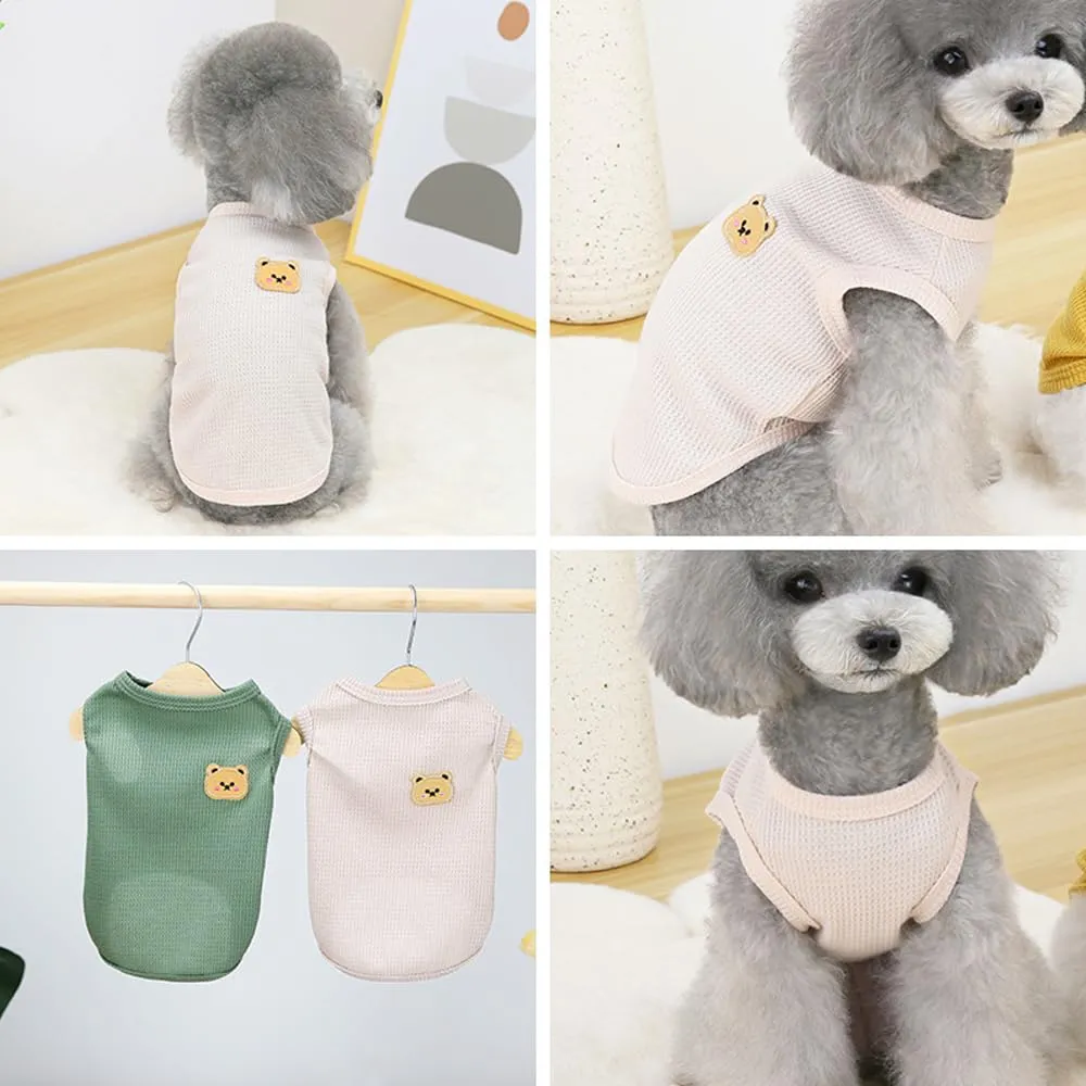 FFWTPY Maglietta Cane in Tessuto Waffle con Orsetto Decorativo, Canotta Traspirante per Cuccioli - immagine 7