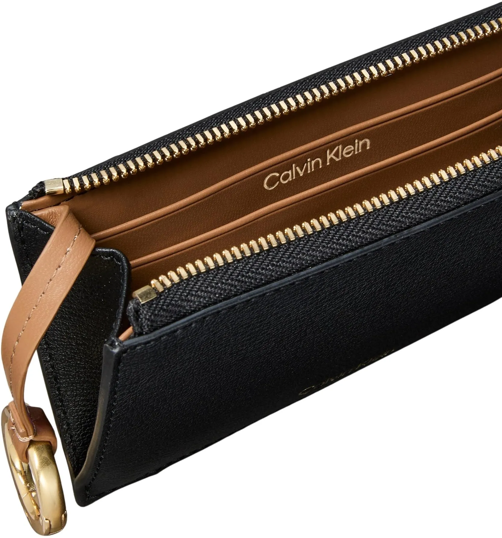 Calvin Klein Logo Zip Card Case, Nero (Black/Toasted Coconut) - immagine 4