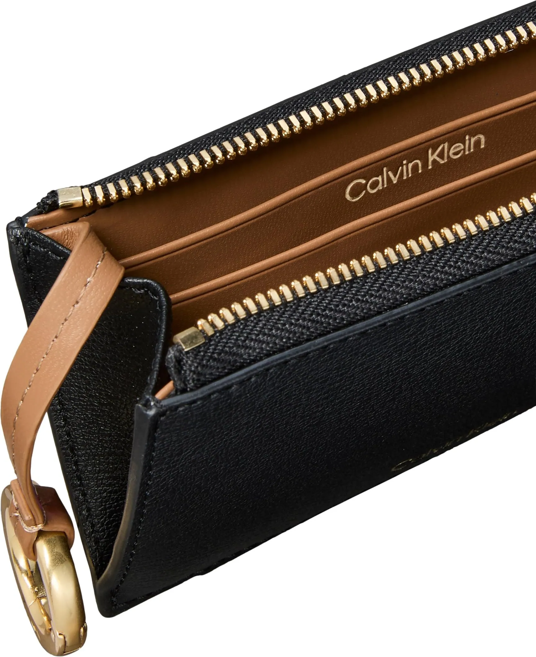 Calvin Klein Logo Zip Card Case, Nero (Black/Toasted Coconut) - immagine 5
