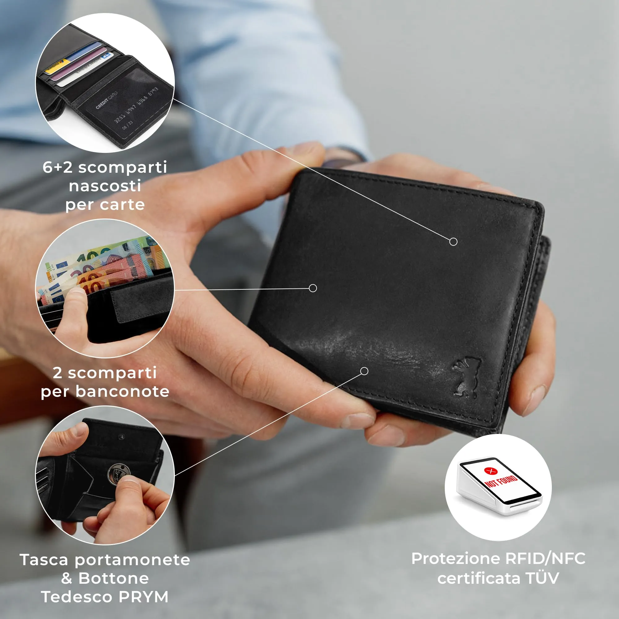 Berliner Bags Portafoglio Peter Uomo in Pelle con Porta Carte e Portamonete RFID - immagine 4