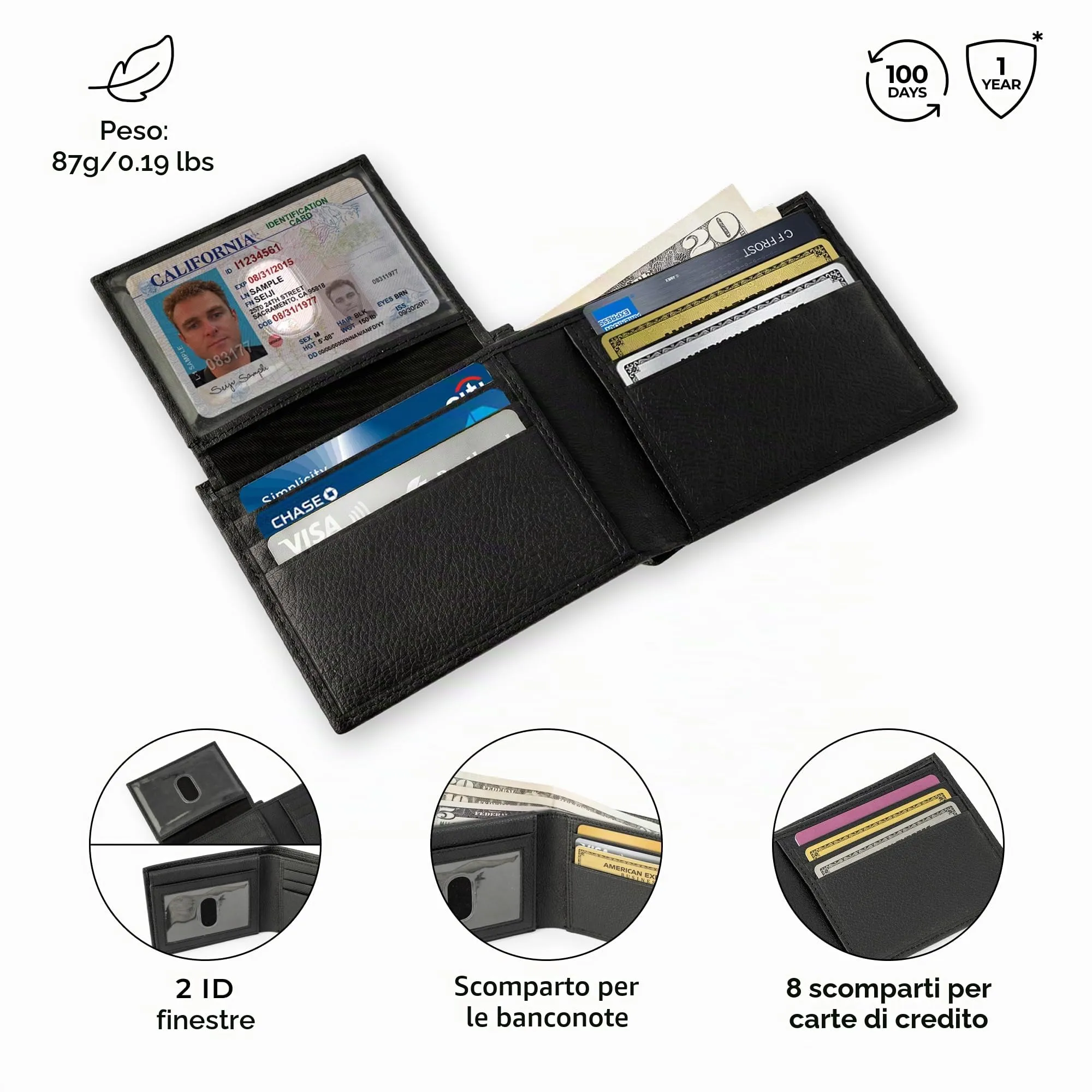 Berliner Bags Portafoglio Uomo Peter in Vera Pelle Slim con Protezione RFID - Nero - immagine 4