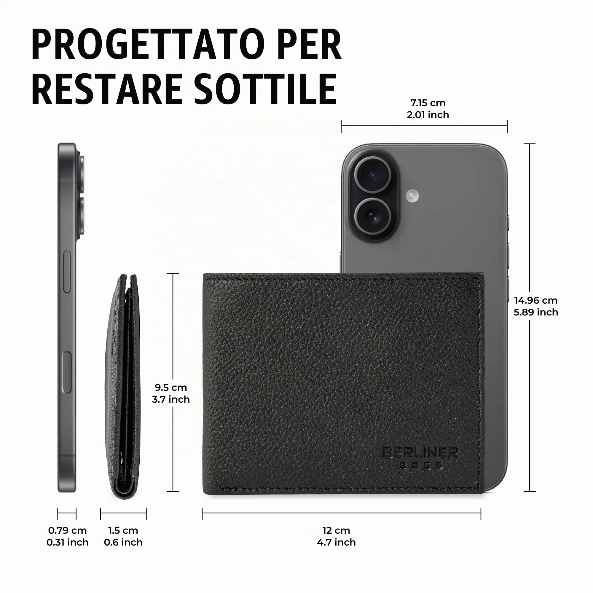 Berliner Bags Portafoglio Uomo Peter in Vera Pelle Slim con Protezione RFID - Nero - immagine 7