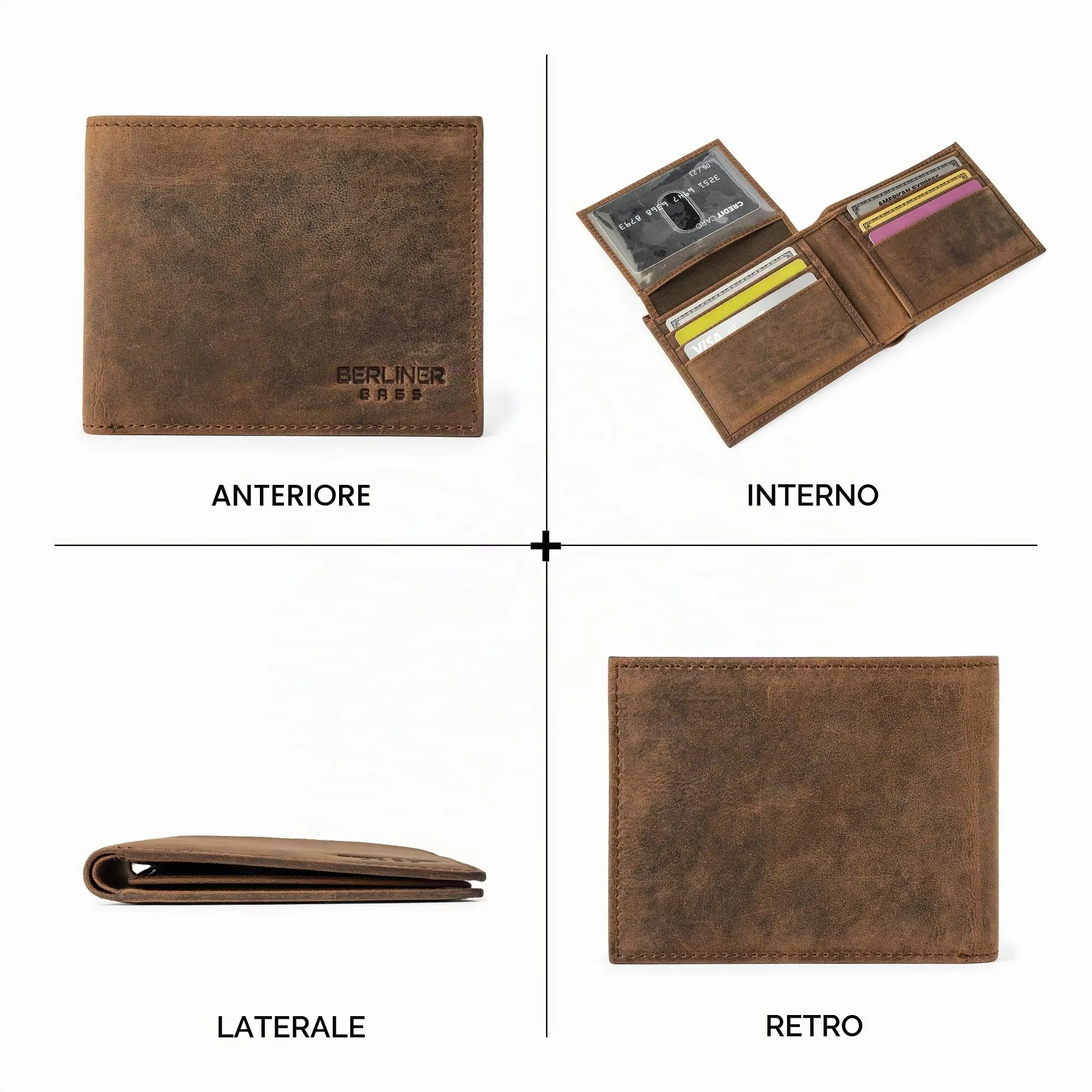 Berliner Bags Portafoglio Uomo Peter in Vera Pelle, Slim con Protezione RFID, Marrone - immagine 5