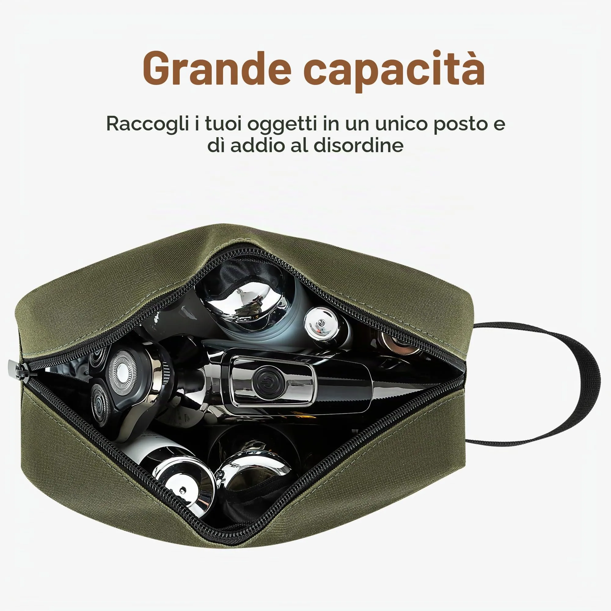 Elviros Travel Beauty Case da Viaggio, Tessuto Oxford 300D, Verde Militare - immagine 2