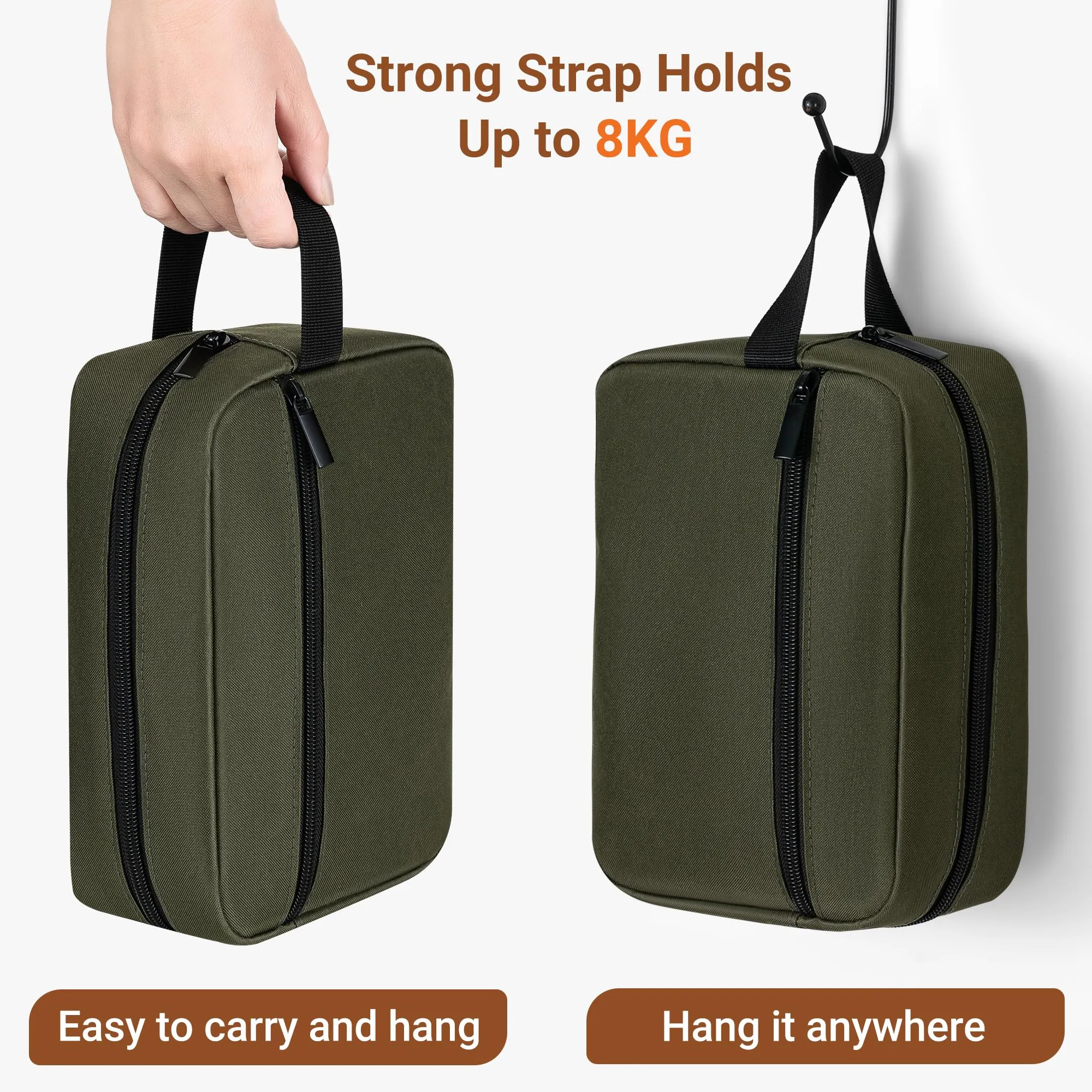 Elviros Travel Beauty Case da Viaggio, Tessuto Oxford 300D, Verde Militare - immagine 3