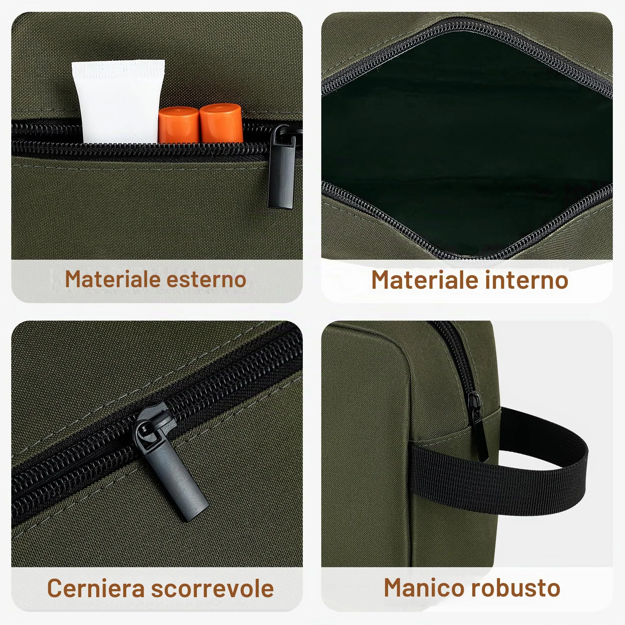 Elviros Travel Beauty Case da Viaggio, Tessuto Oxford 300D, Verde Militare - immagine 4