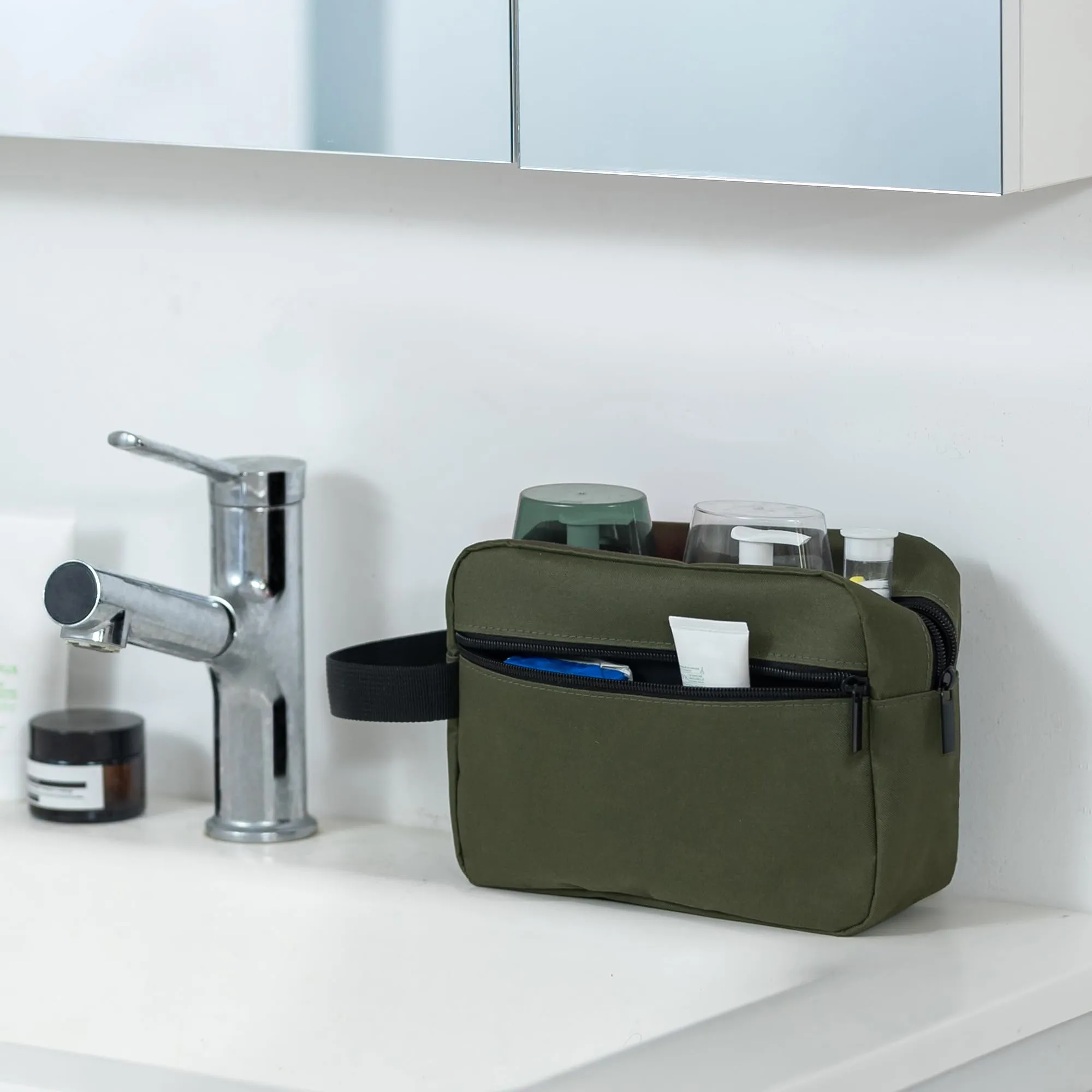 Elviros Travel Beauty Case da Viaggio, Tessuto Oxford 300D, Verde Militare - immagine 6