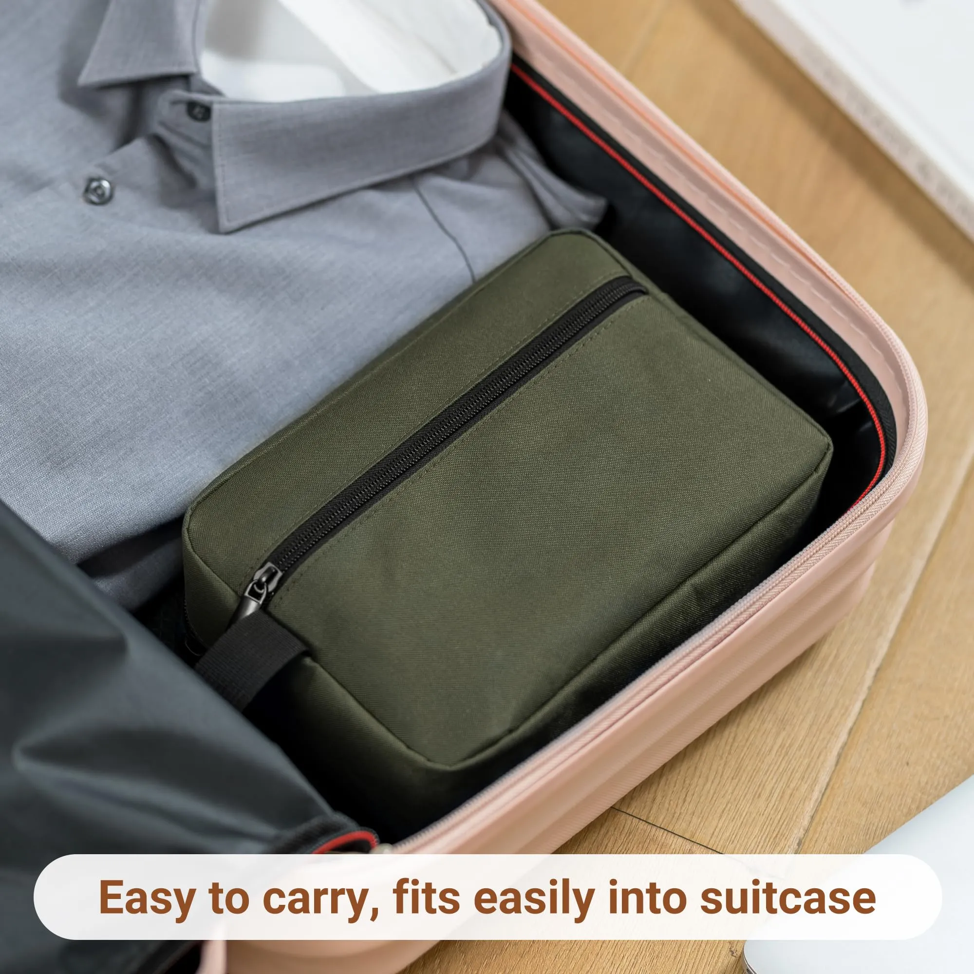 Elviros Travel Beauty Case da Viaggio, Tessuto Oxford 300D, Verde Militare - immagine 7