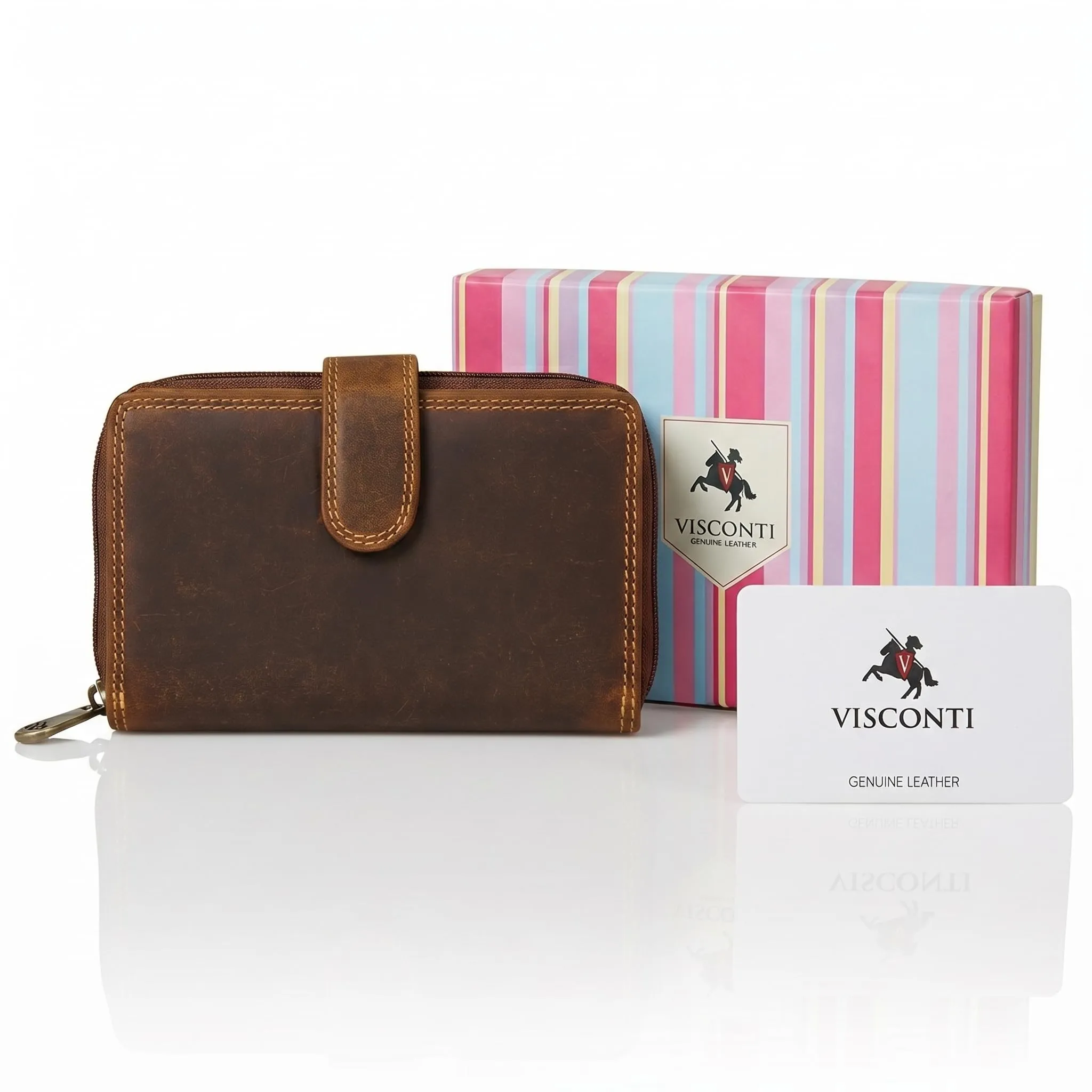 Visconti R13 Oil Tan Colorado Combination Leather Bi-fold Women's Purse, RFID, Multicoloured, CD-22 - immagine 1