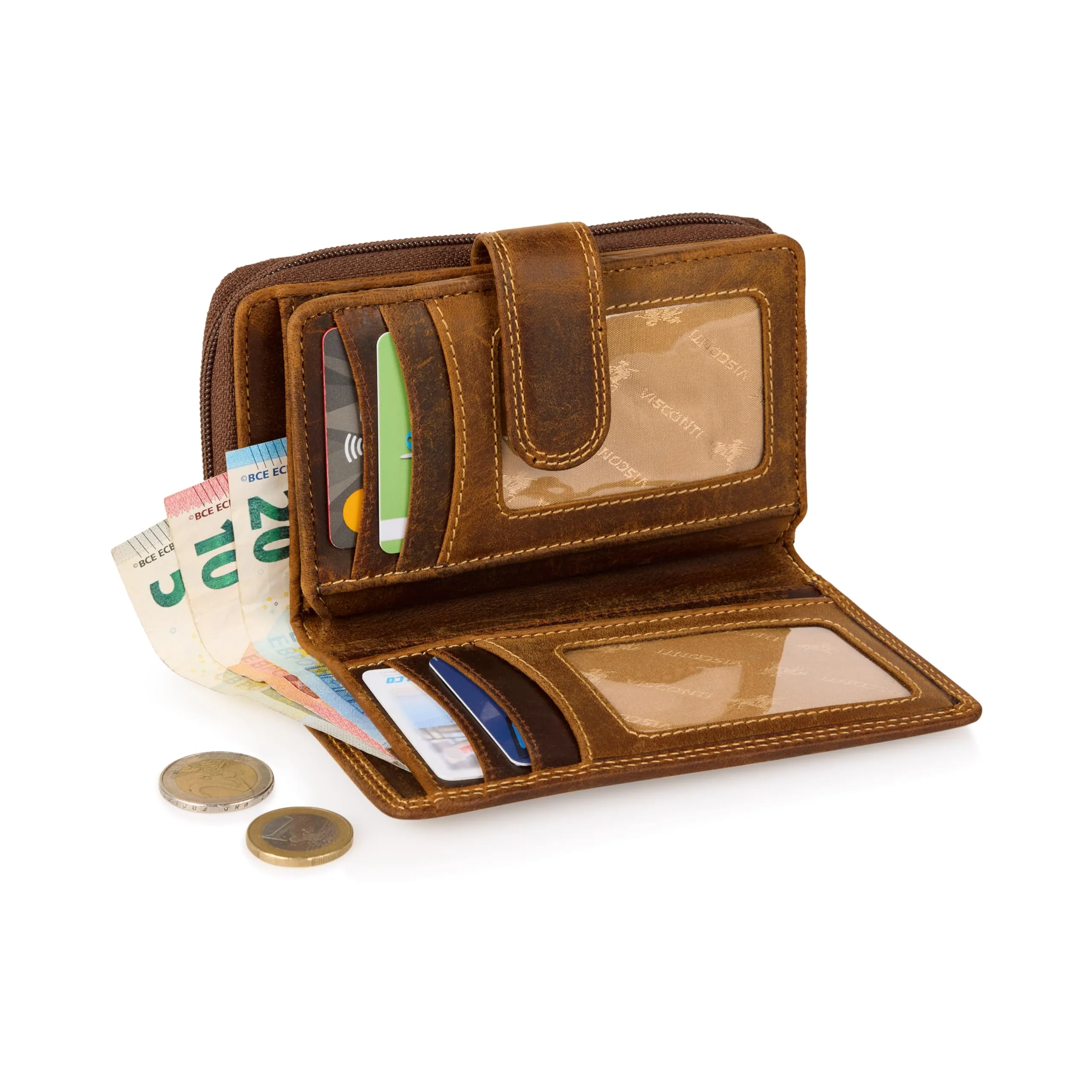 Visconti R13 Oil Tan Colorado Combination Leather Bi-fold Women's Purse, RFID, Multicoloured, CD-22 - immagine 8