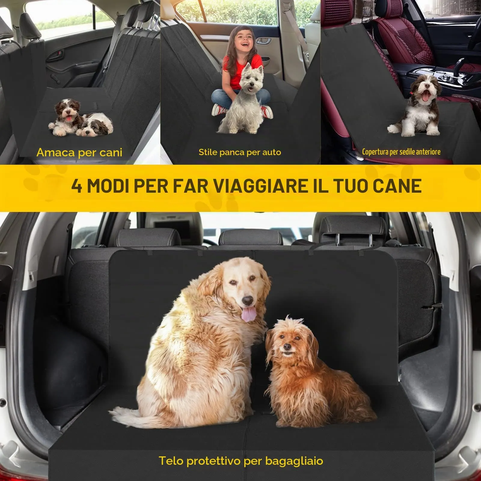 Nobleza Coprisedile per Cani Impermeabile, 147 x 145 cm, Nero - immagine 4