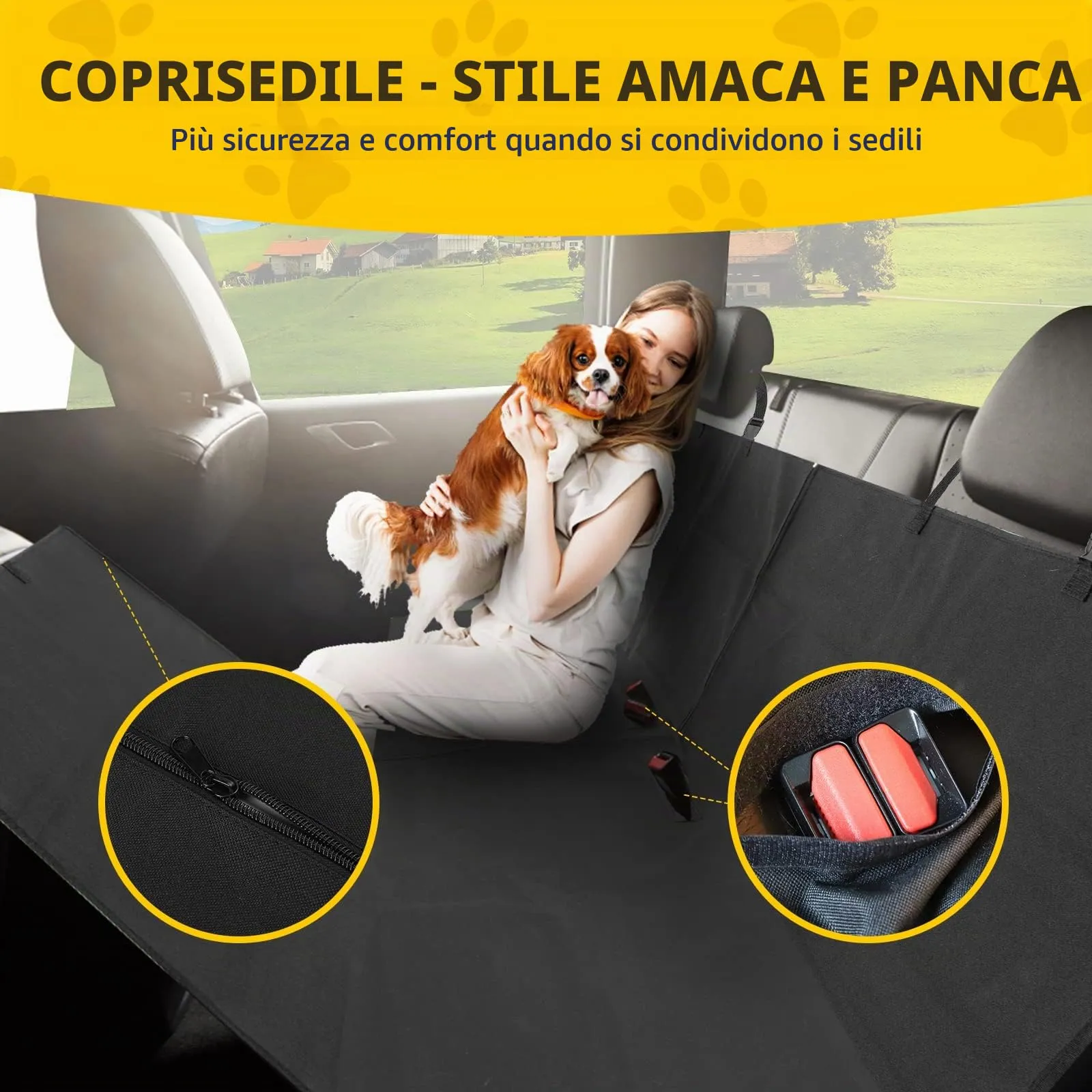 Nobleza Coprisedile per Cani Impermeabile, 147 x 145 cm, Nero - immagine 5