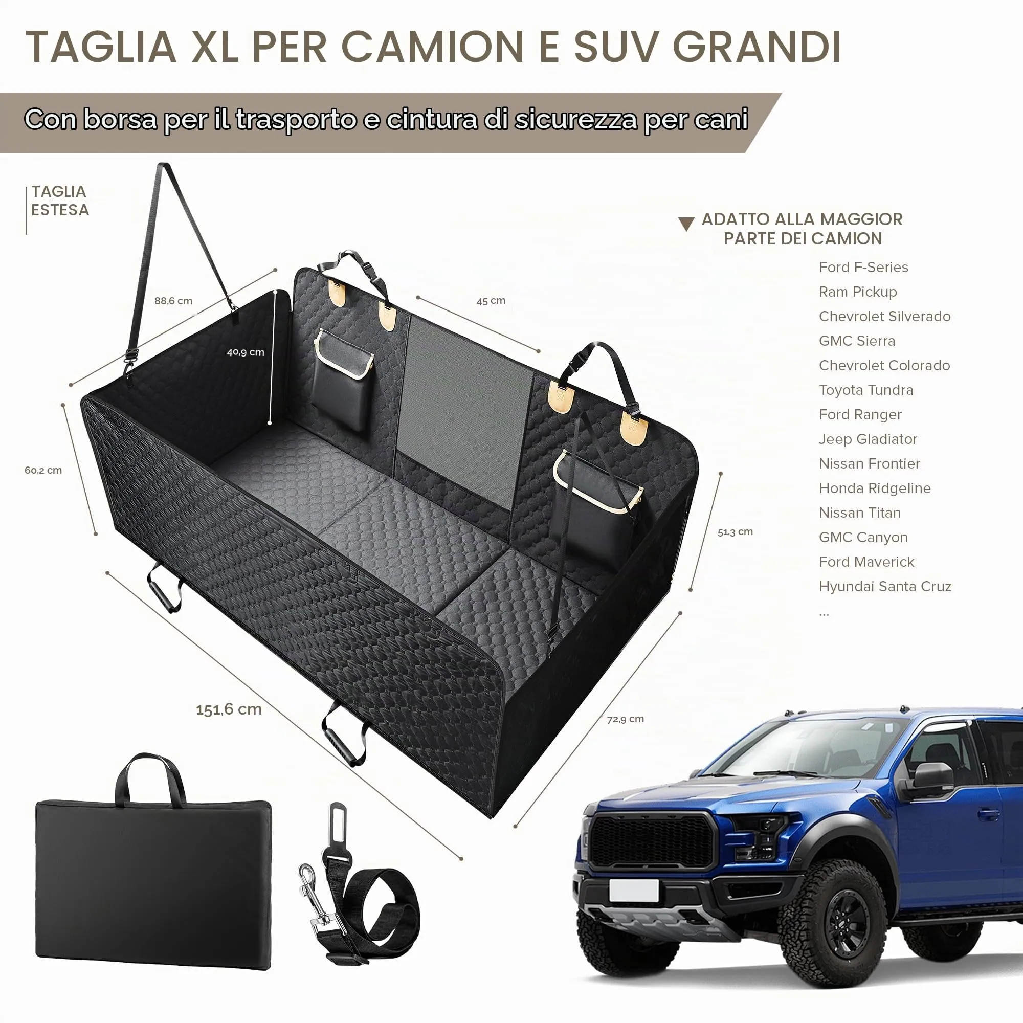 SHARLOVY Estensore per sedile posteriore per cani con fondo rigido, Nero per camion di grandi dimensioni - immagine 6