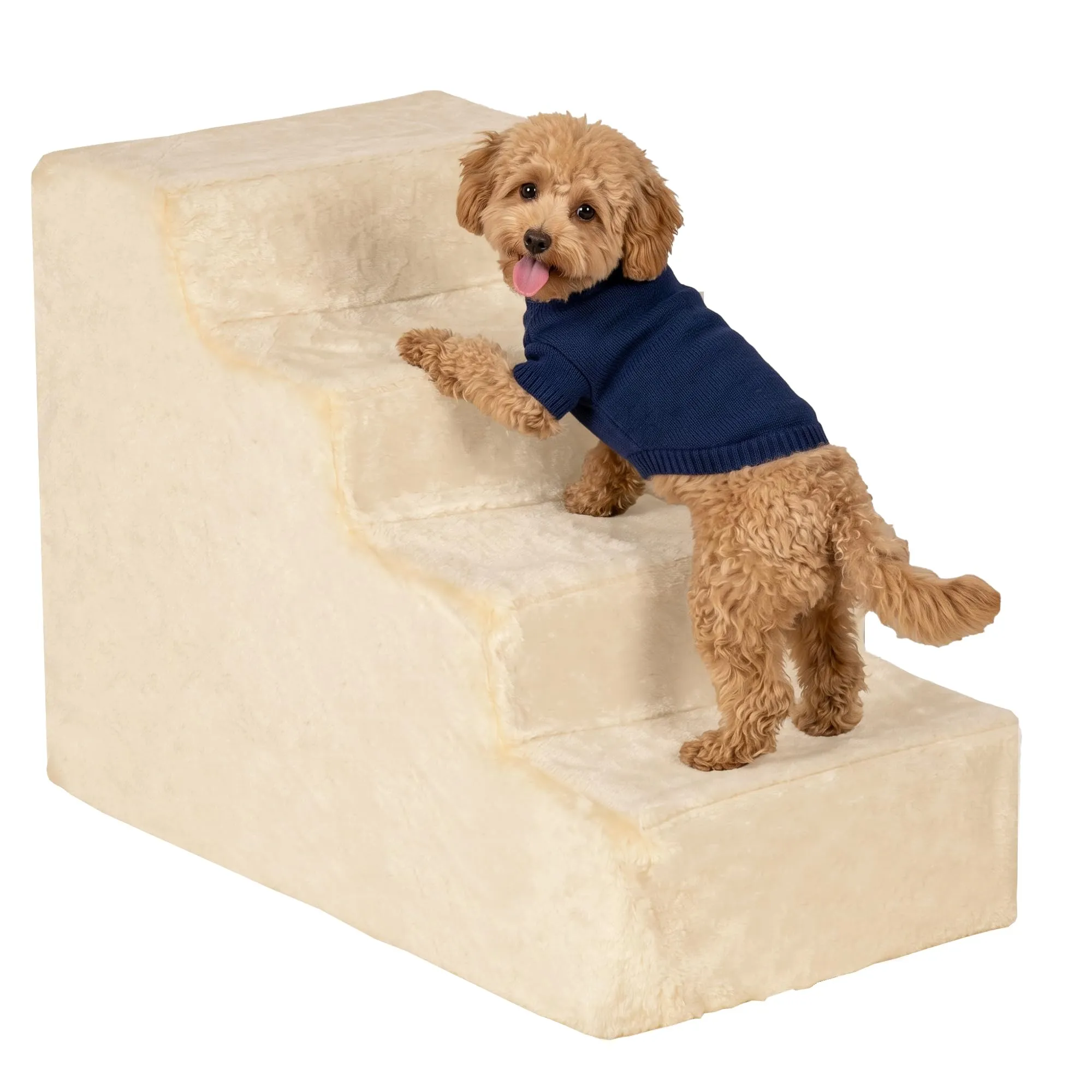 PawHut Scala per Cani e Gatti a 4 Gradini, 60x35x44 cm, Beige - immagine 1