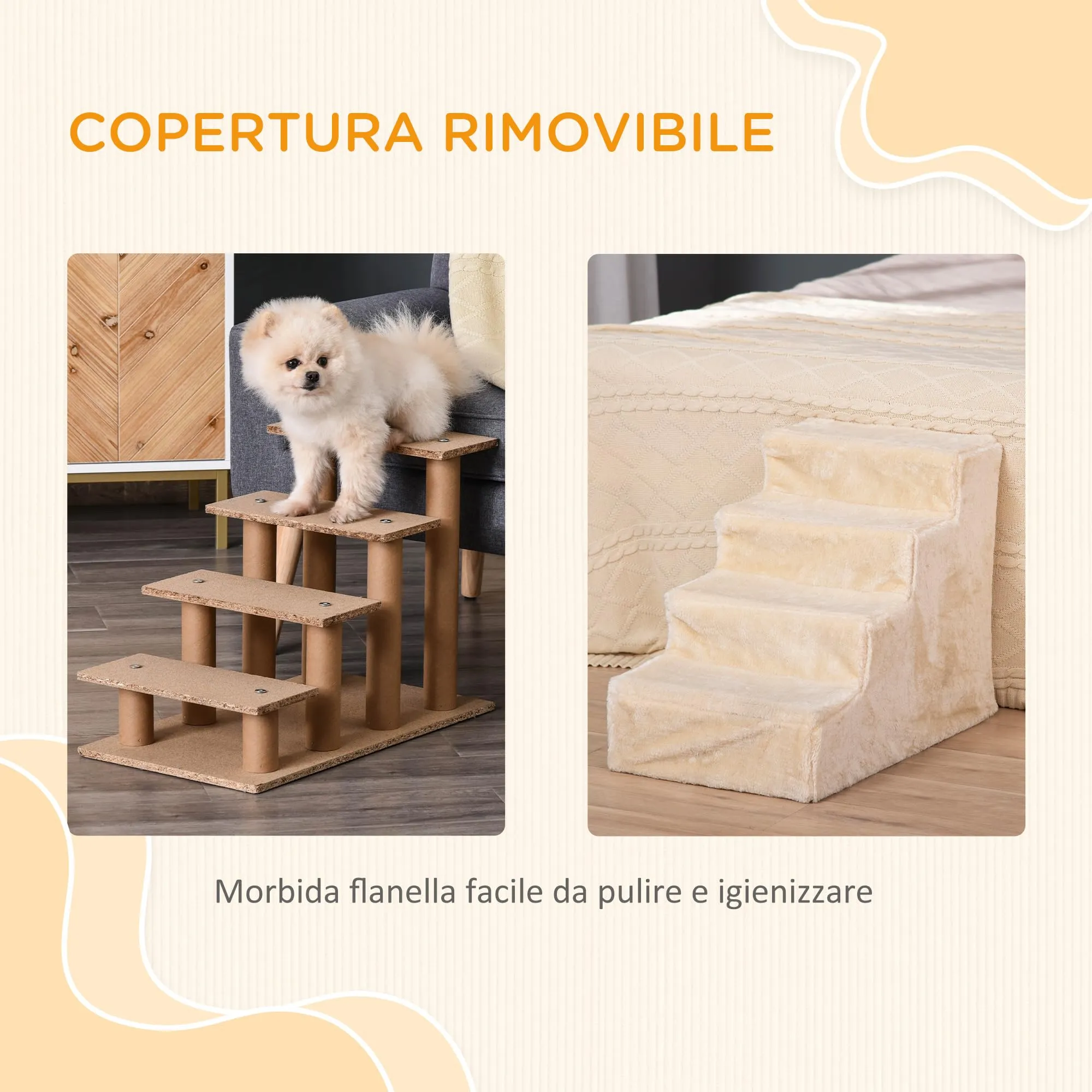 PawHut Scala per Cani e Gatti a 4 Gradini, 60x35x44 cm, Beige - immagine 5