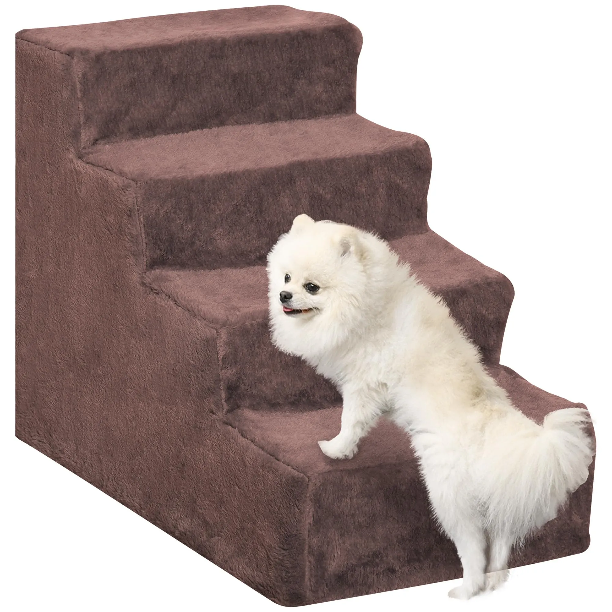 PawHut Scala per Cani e Gatti a 4 Gradini, 60x35x44 cm, Marrone - immagine 1