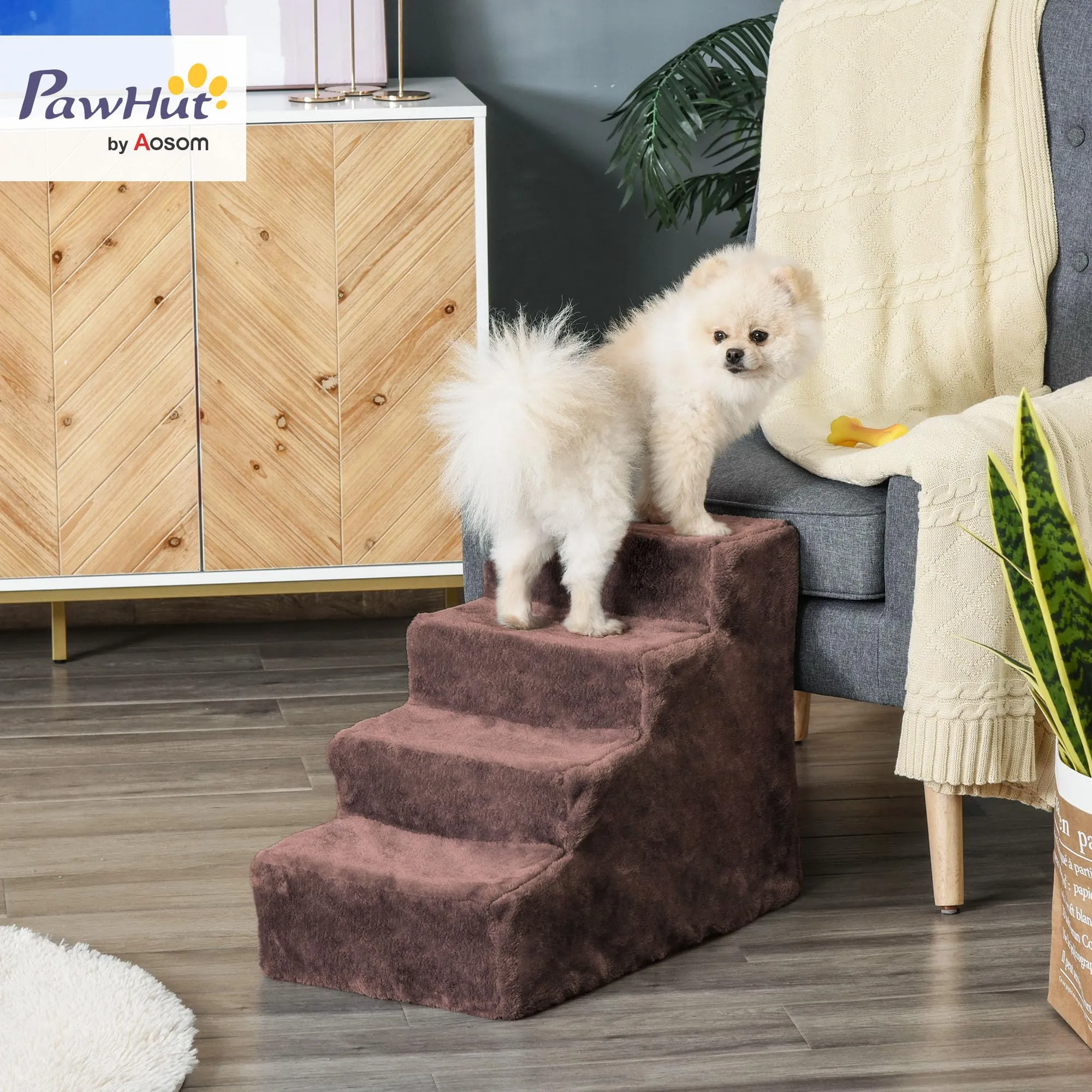 PawHut Scala per Cani e Gatti a 4 Gradini, 60x35x44 cm, Marrone - immagine 2