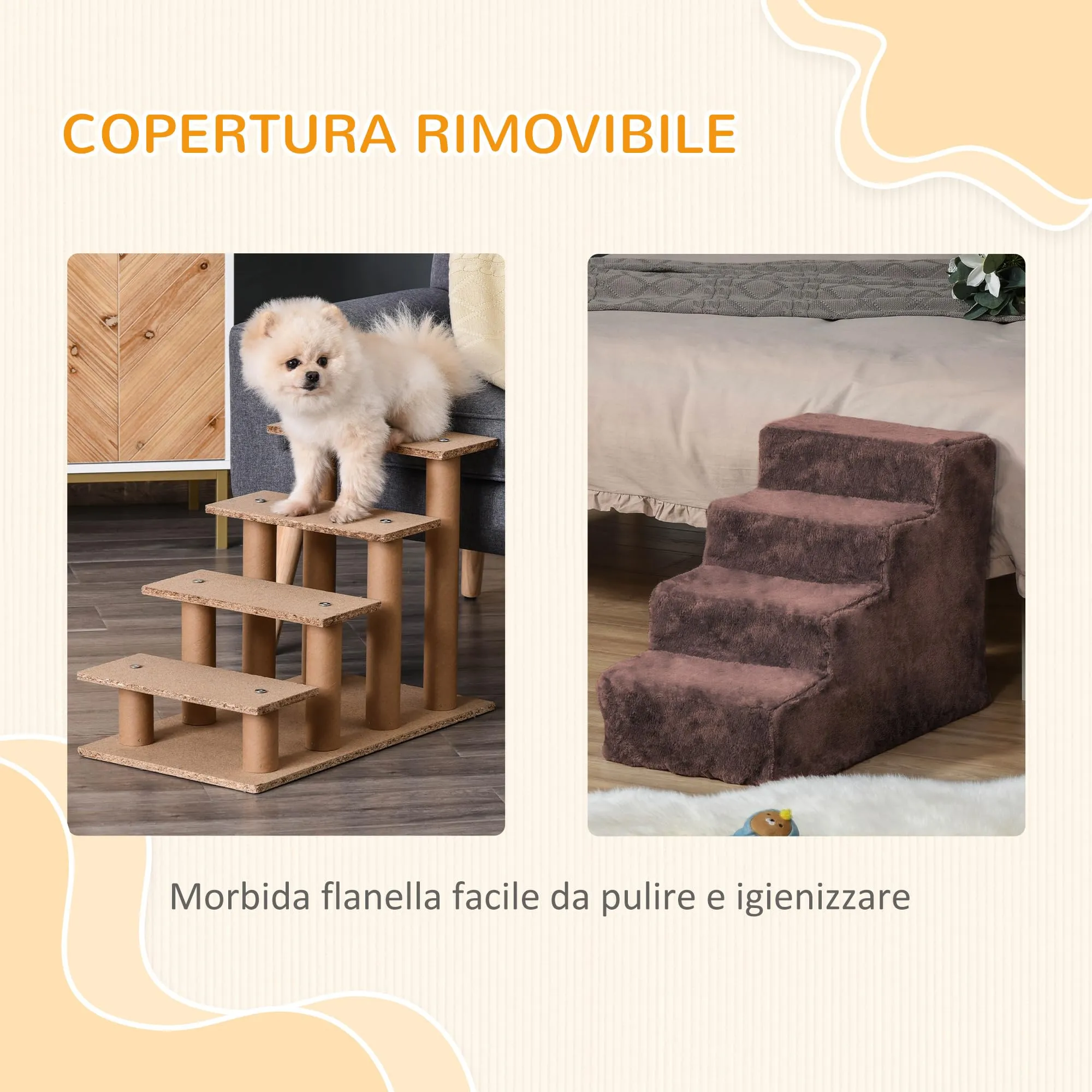 PawHut Scala per Cani e Gatti a 4 Gradini, 60x35x44 cm, Marrone - immagine 5
