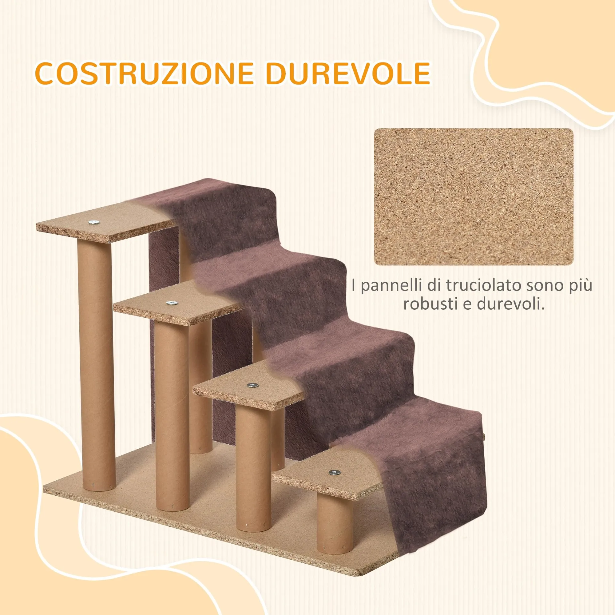 PawHut Scala per Cani e Gatti a 4 Gradini, 60x35x44 cm, Marrone - immagine 6