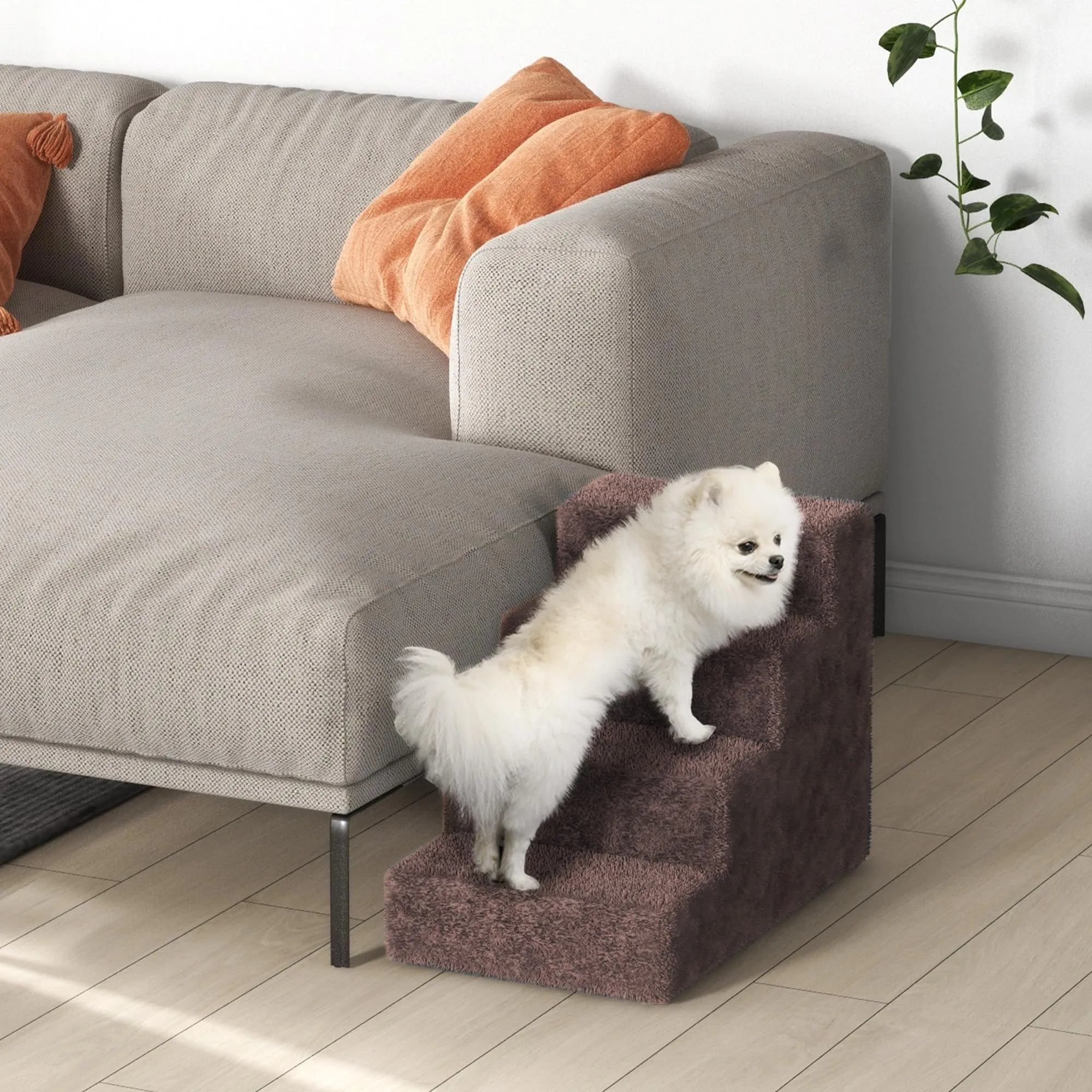 PawHut Scala per Cani e Gatti a 4 Gradini, 60x35x44 cm, Marrone - immagine 9
