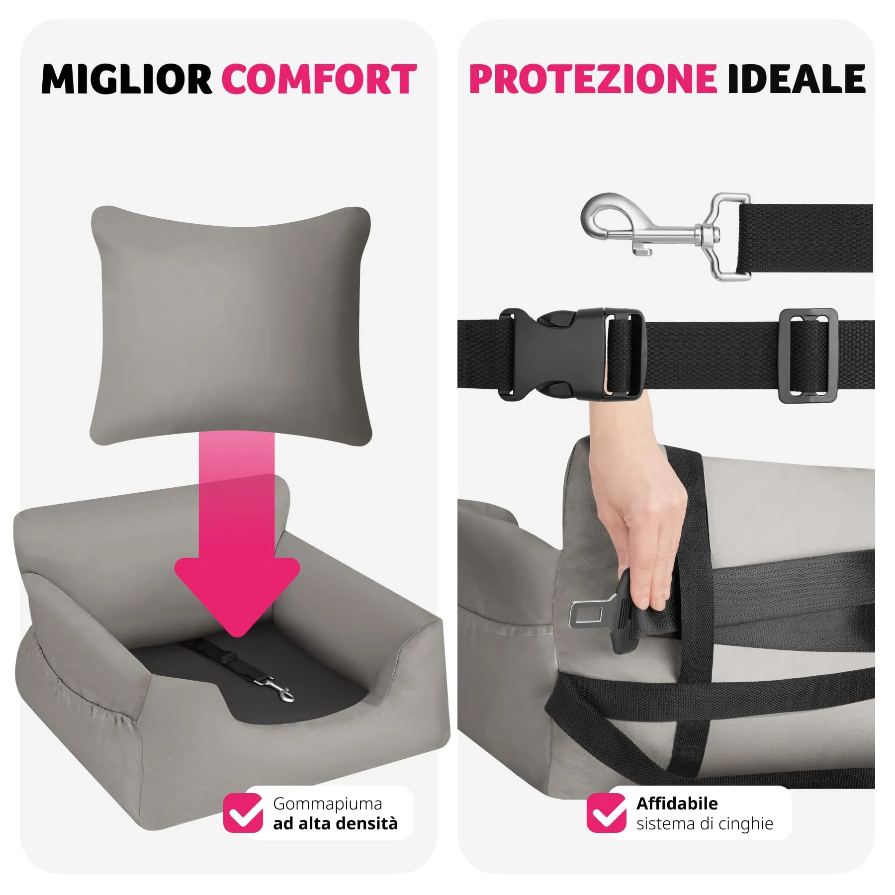 tectake Seggiolino Auto per Cani Imbottito con Guinzaglio di Sicurezza e Cinghie di Fissaggio Regolabili, Rivestimento Lavabile, Grigio - immagine 5