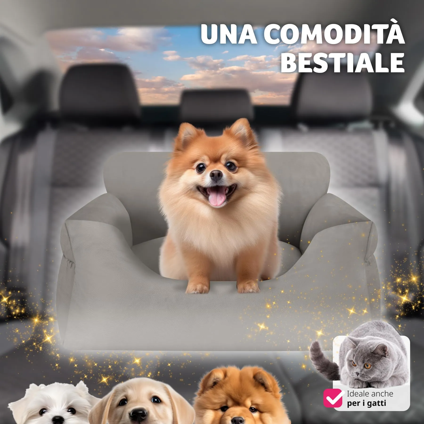 tectake Seggiolino Auto per Cani Imbottito con Guinzaglio di Sicurezza e Cinghie di Fissaggio Regolabili, Rivestimento Lavabile, Grigio - immagine 8