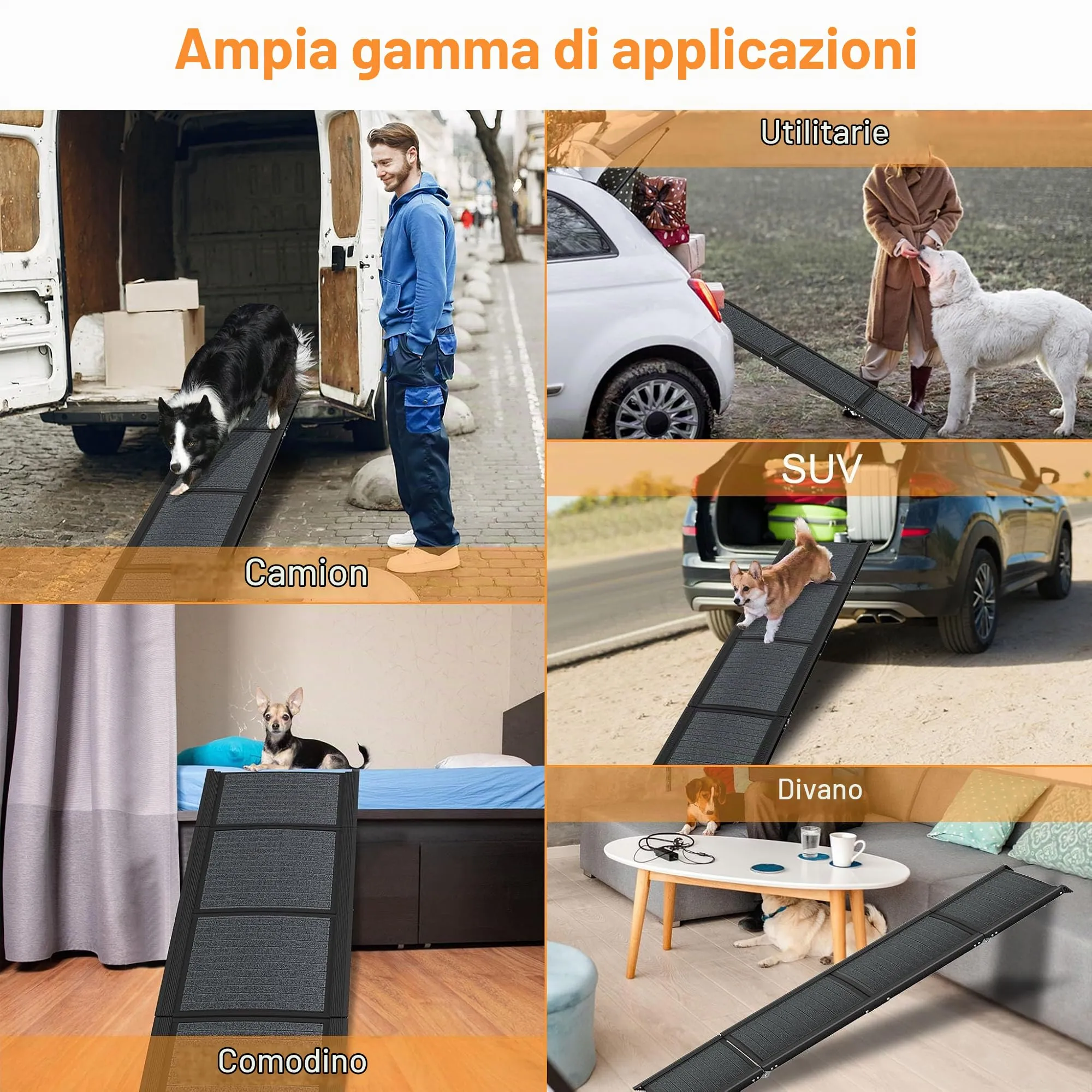 Froadp Rampa per cani pieghevole in alluminio, 157 x 43 cm, nera - immagine 5
